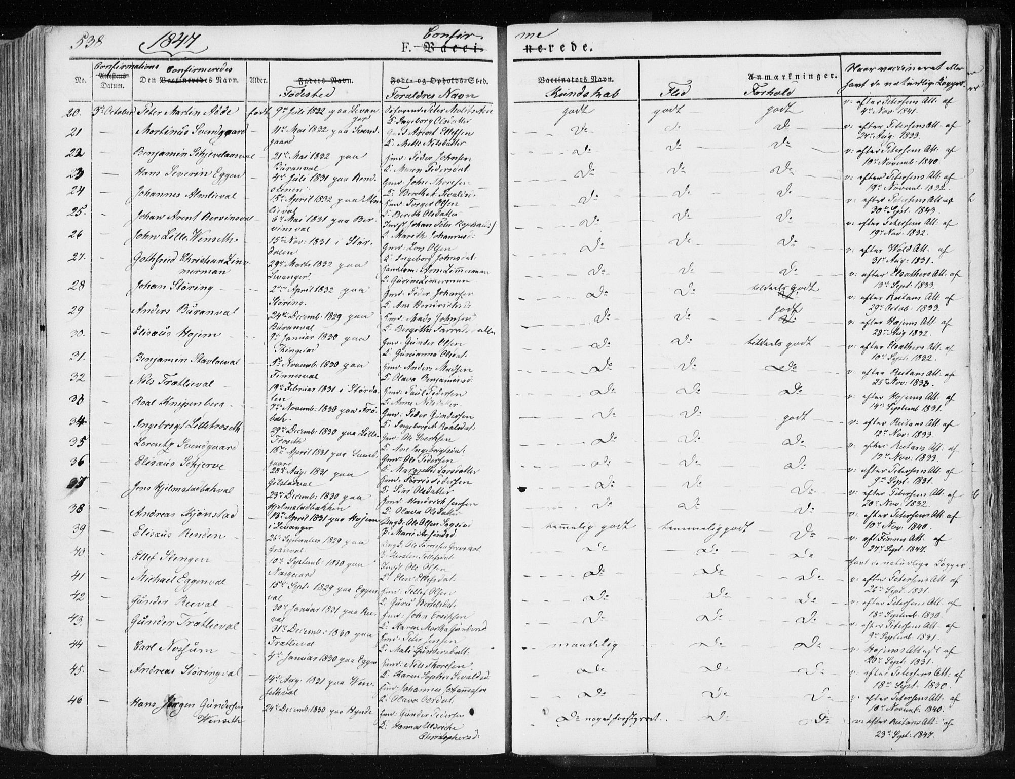 Ministerialprotokoller, klokkerbøker og fødselsregistre - Nord-Trøndelag, SAT/A-1458/717/L0154: Ministerialbok nr. 717A06 /1, 1836-1849, s. 538