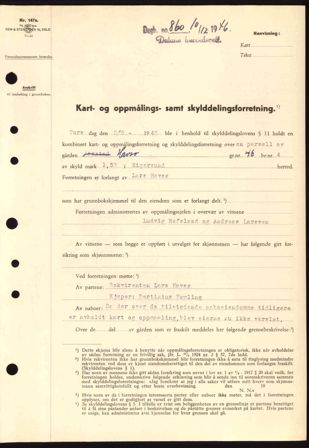 Dalane sorenskriveri, SAST/A-100309/02/G/Gb/L0049: Pantebok nr. A9, 1946-1947, Dagboknr: 860/1946