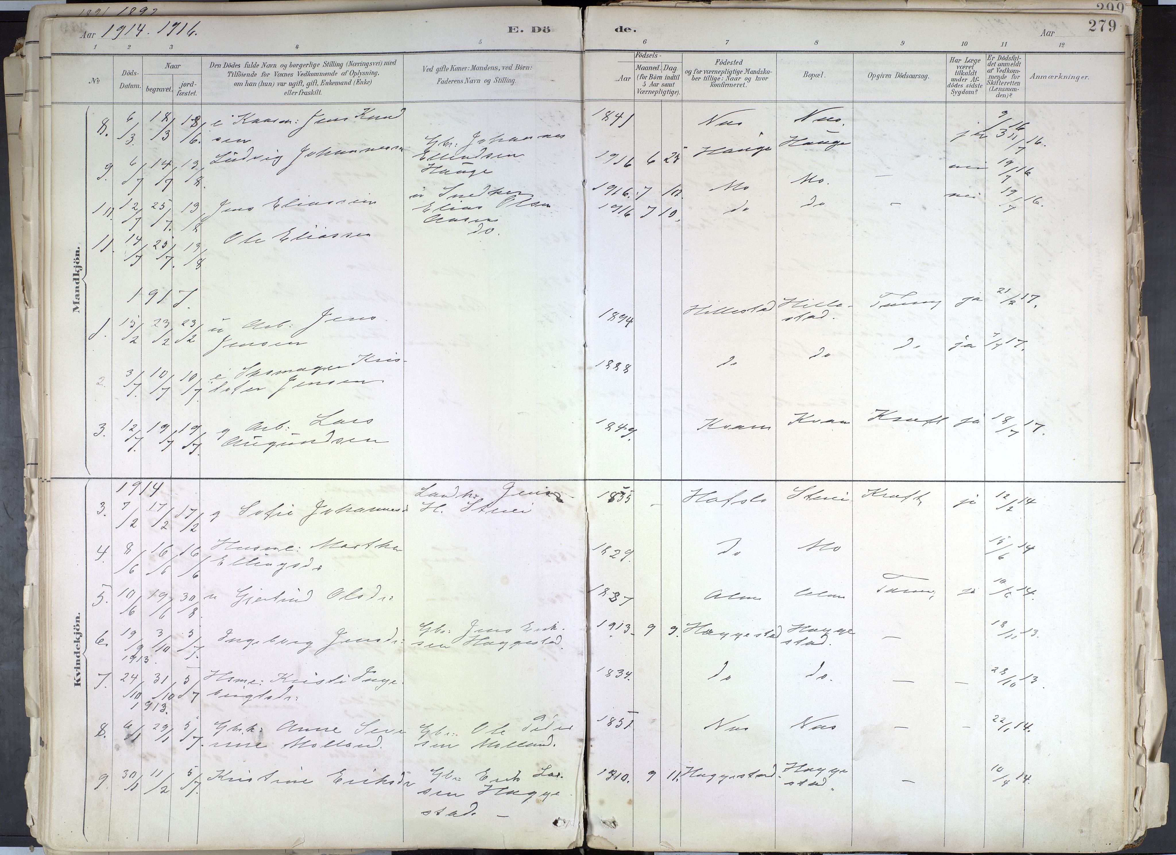 Hafslo sokneprestembete, AV/SAB-A-80301/H/Haa/Haab/L0001: Ministerialbok nr. B 1, 1886-1945, s. 279