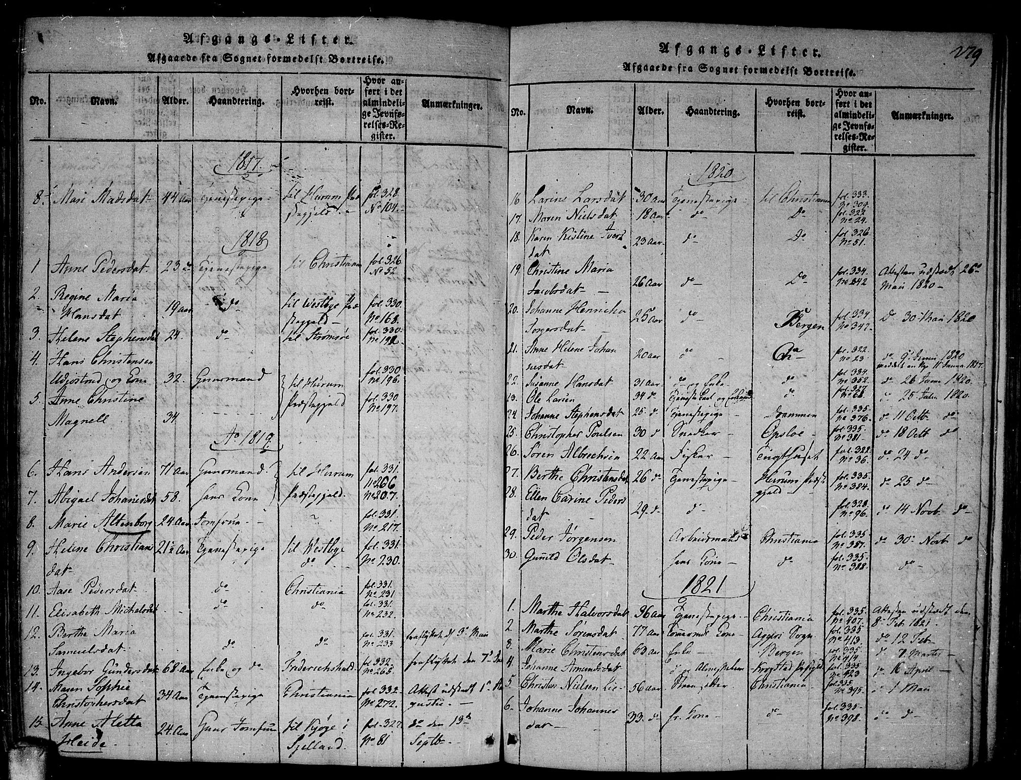 Drøbak prestekontor Kirkebøker, SAO/A-10142a/F/Fa/L0001: Ministerialbok nr. I 1, 1816-1842, s. 279