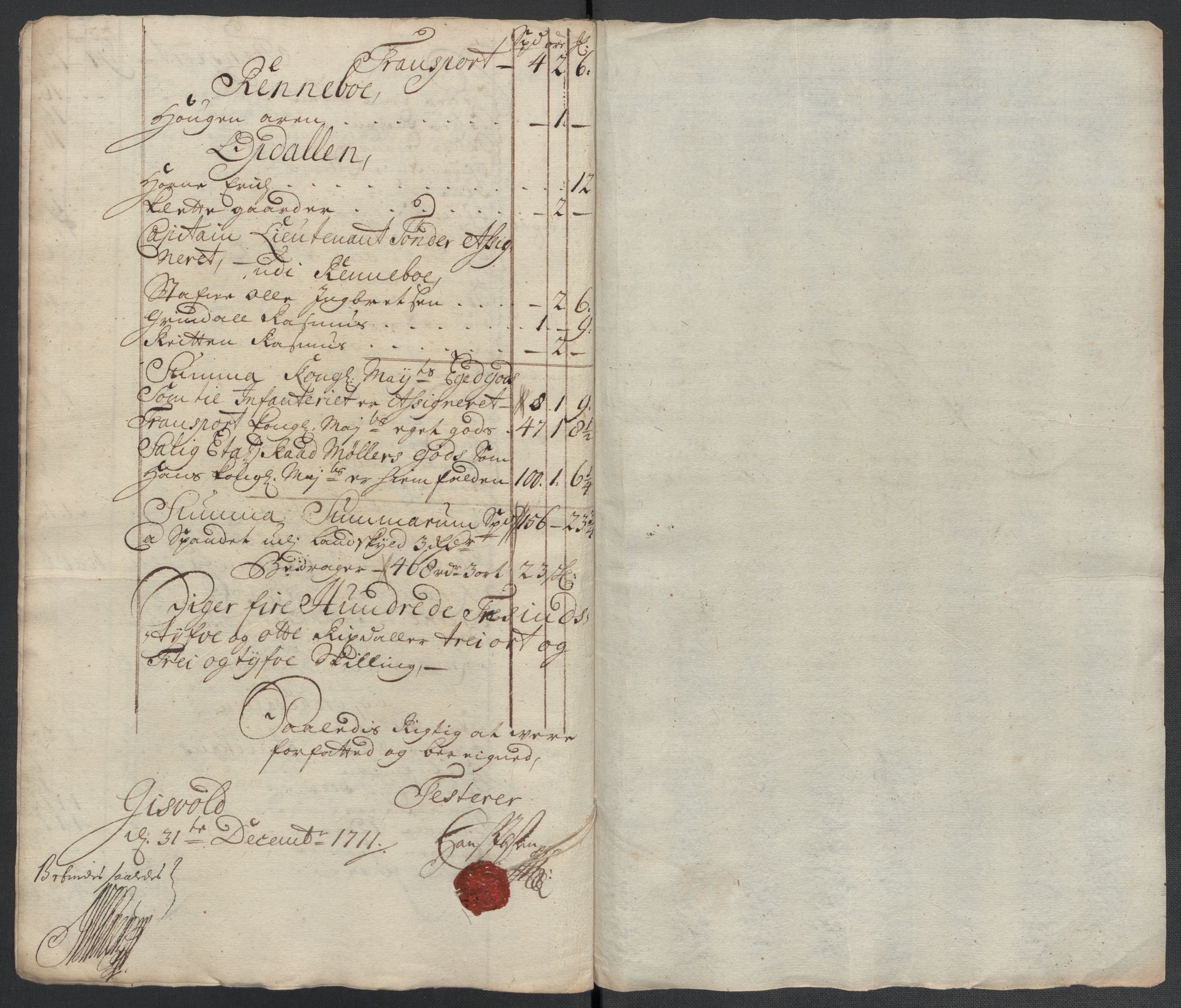 Rentekammeret inntil 1814, Reviderte regnskaper, Fogderegnskap, RA/EA-4092/R60/L3961: Fogderegnskap Orkdal og Gauldal, 1711, s. 212