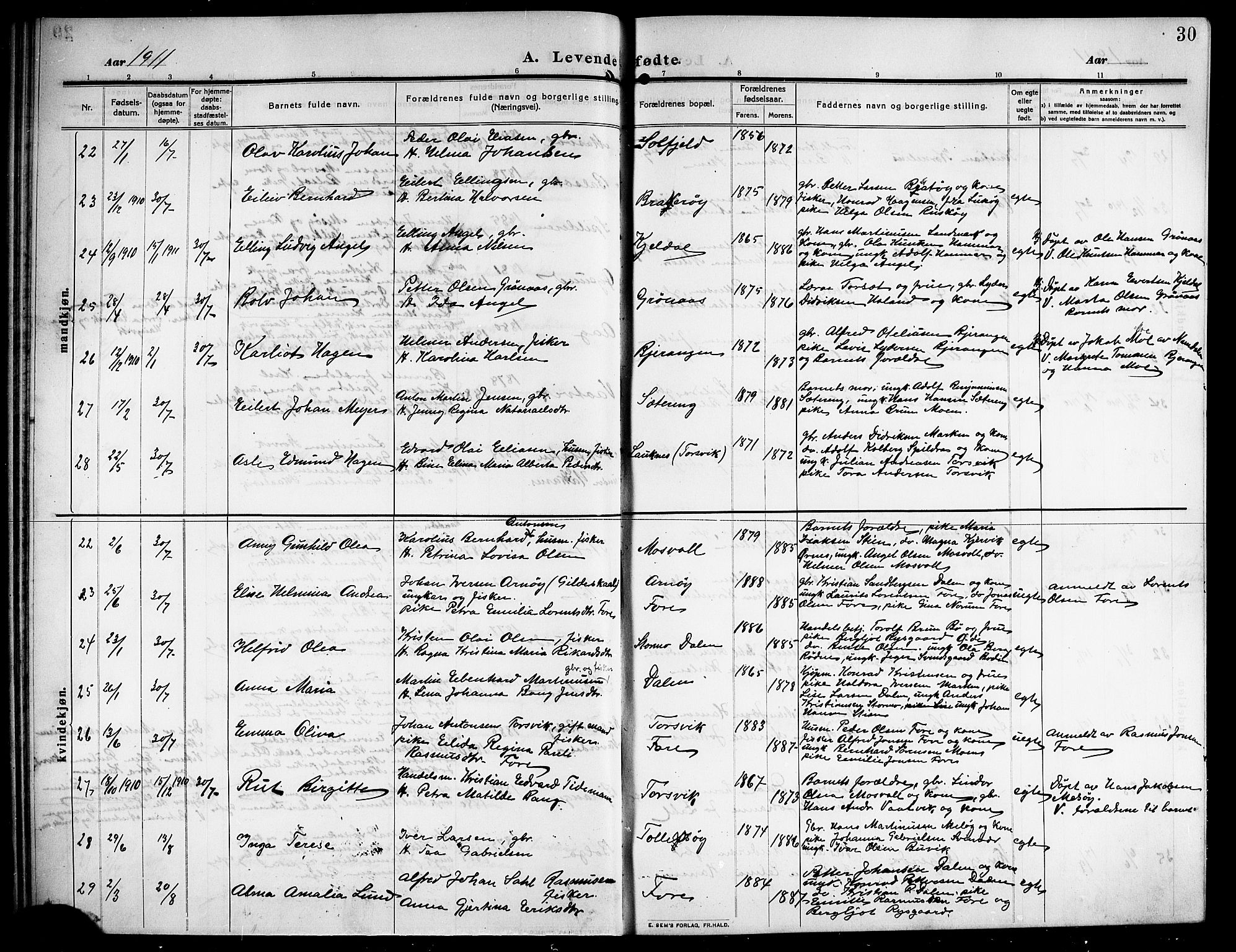 Ministerialprotokoller, klokkerbøker og fødselsregistre - Nordland, SAT/A-1459/843/L0639: Klokkerbok nr. 843C08, 1908-1924, s. 30