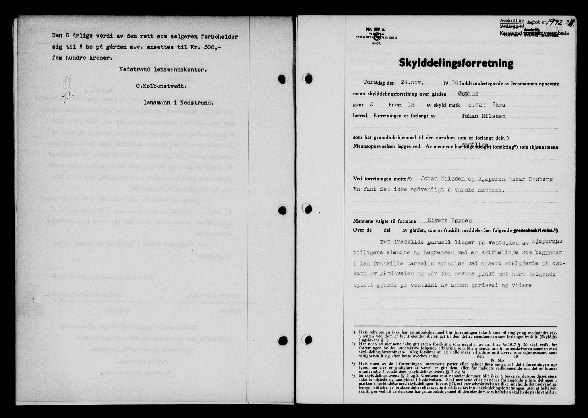 Karmsund sorenskriveri, SAST/A-100311/01/II/IIB/L0070: Pantebok nr. 51A, 1938-1939, Dagboknr: 1972/1938