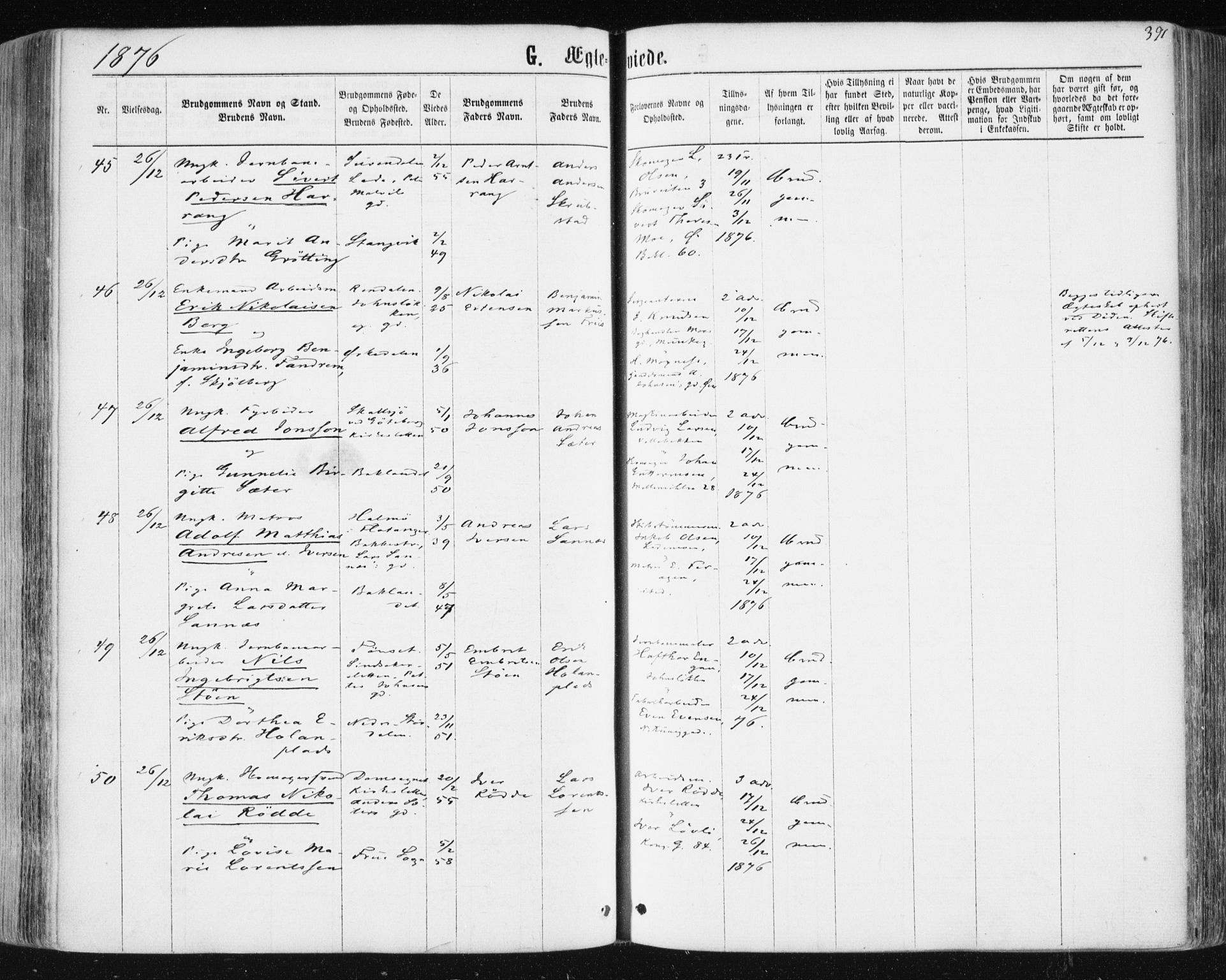 Ministerialprotokoller, klokkerbøker og fødselsregistre - Sør-Trøndelag, SAT/A-1456/604/L0186: Ministerialbok nr. 604A07, 1866-1877, s. 391