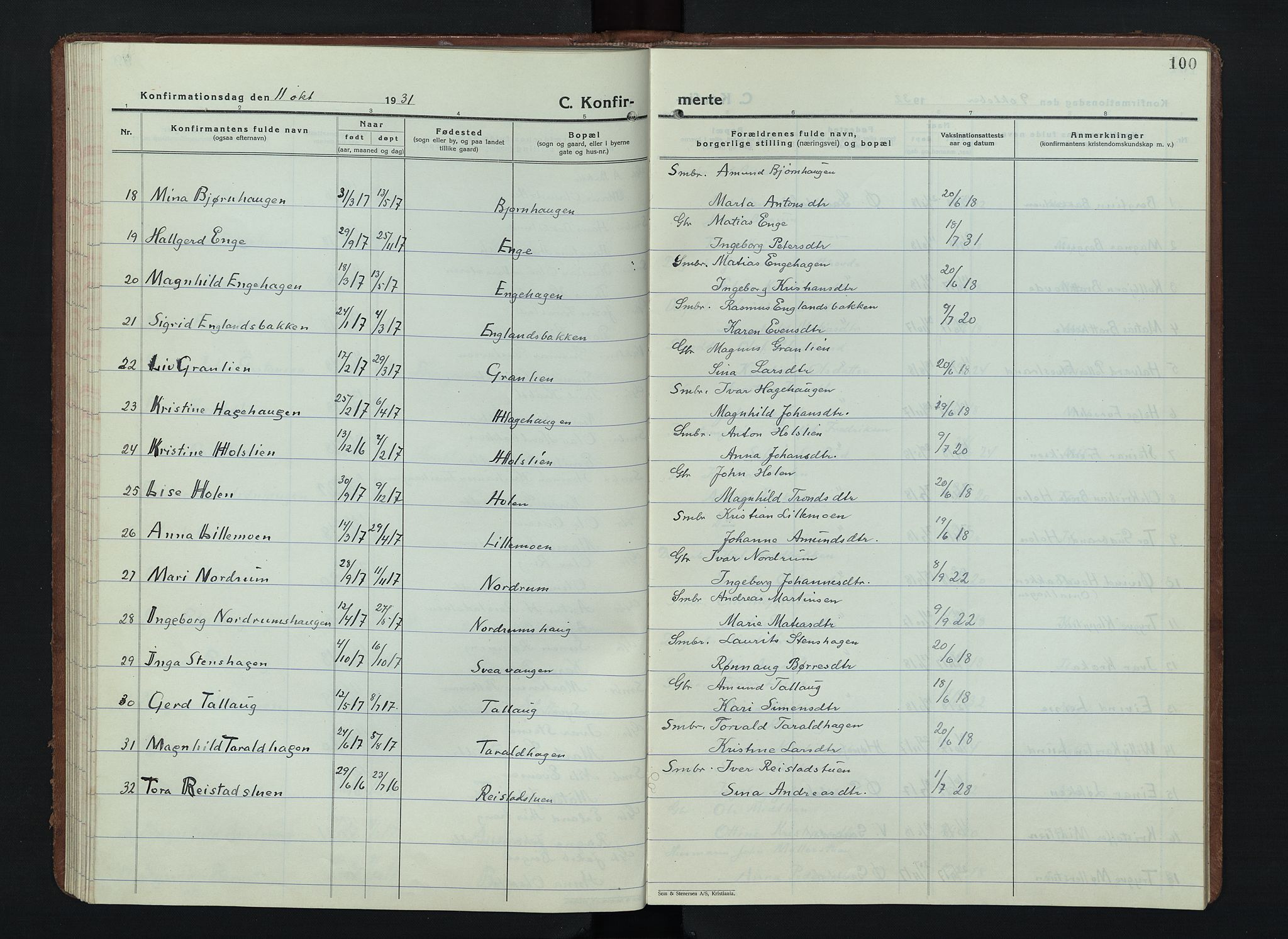 Østre Gausdal prestekontor, AV/SAH-PREST-092/H/Ha/Hab/L0006: Klokkerbok nr. 6, 1922-1945, s. 100