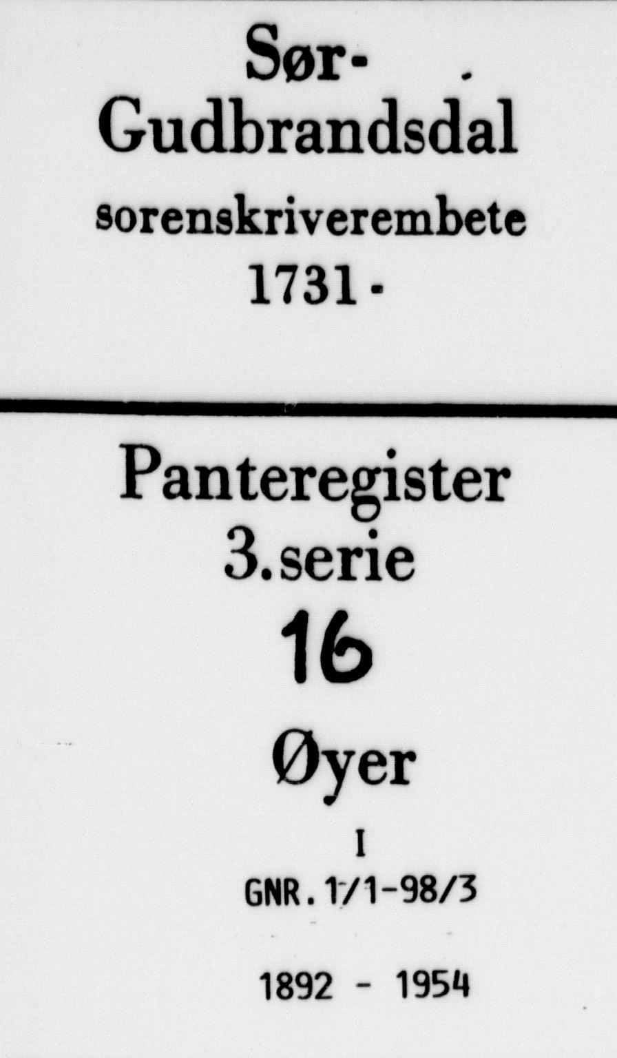Sør-Gudbrandsdal tingrett, SAH/TING-004/H/Ha/Hah/L0016: Panteregister nr. 3.16, 1892-1954