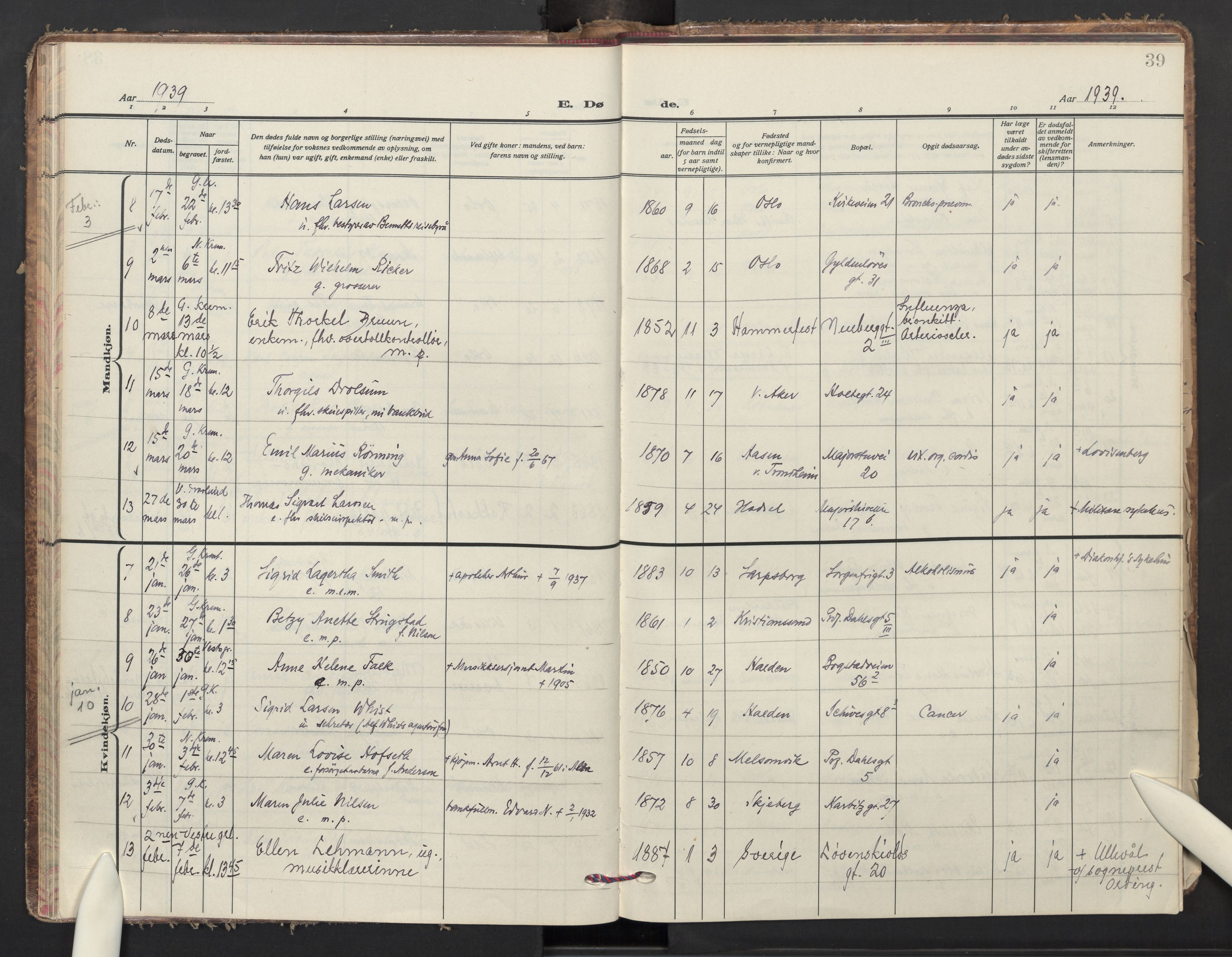 Uranienborg prestekontor Kirkebøker, AV/SAO-A-10877/F/Fa/L0018: Ministerialbok nr. I 18, 1936-1948, s. 39