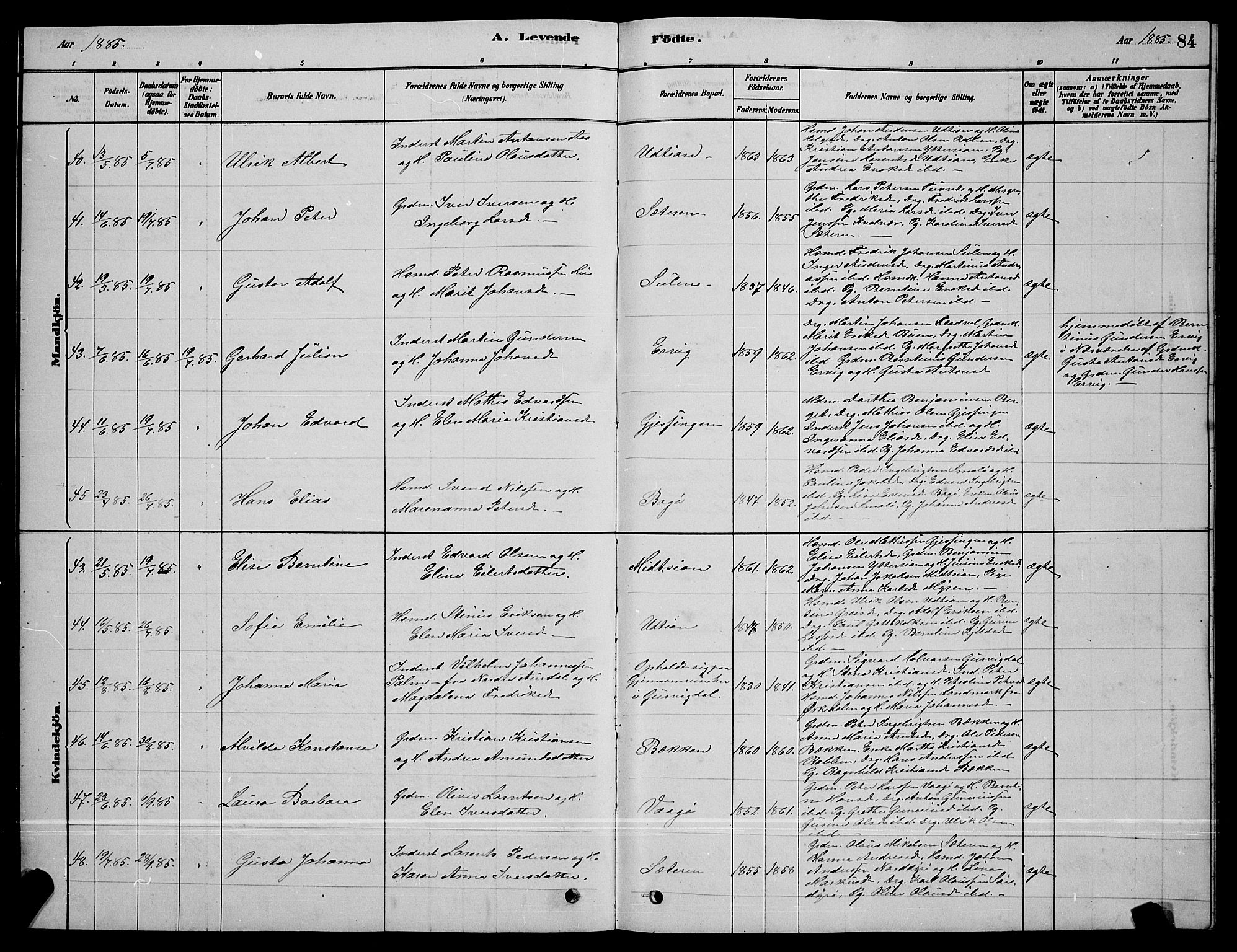 Ministerialprotokoller, klokkerbøker og fødselsregistre - Sør-Trøndelag, SAT/A-1456/640/L0585: Klokkerbok nr. 640C03, 1878-1891, s. 84