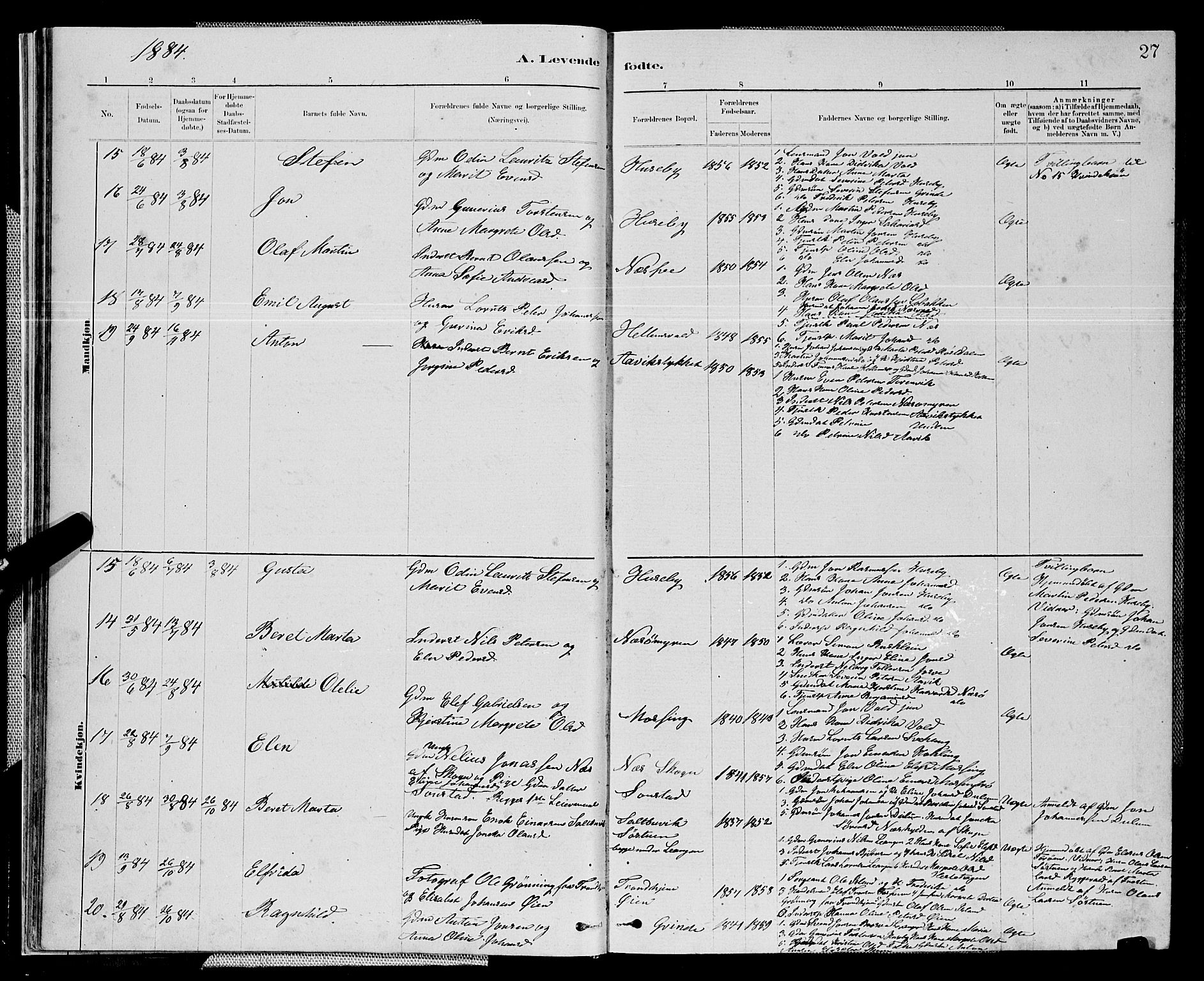 Ministerialprotokoller, klokkerbøker og fødselsregistre - Nord-Trøndelag, SAT/A-1458/714/L0134: Klokkerbok nr. 714C03, 1878-1898, s. 27