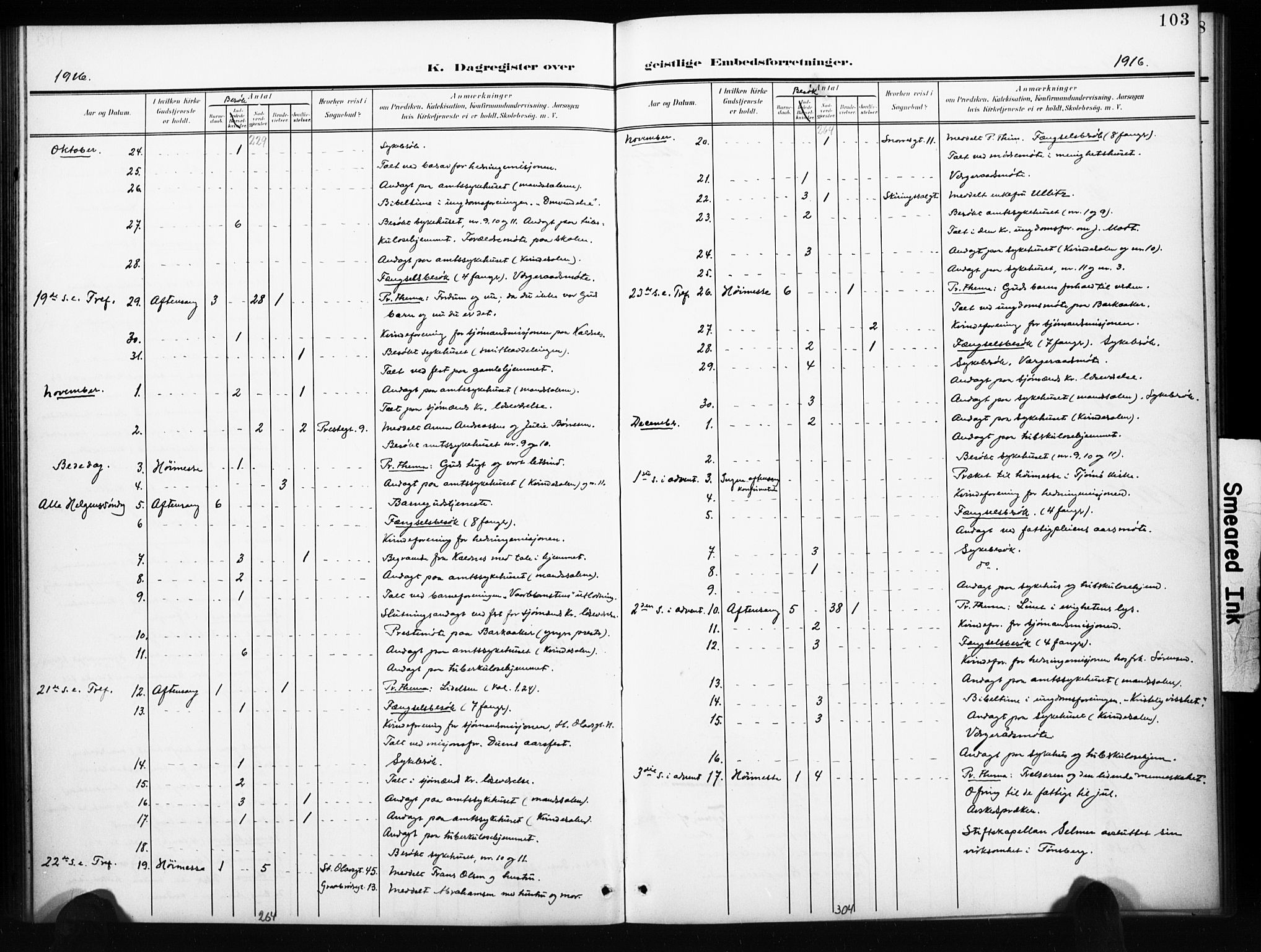 Tønsberg kirkebøker, AV/SAKO-A-330/I/Ib/L0002: Dagsregister nr. II 2, 1902-1930, s. 103