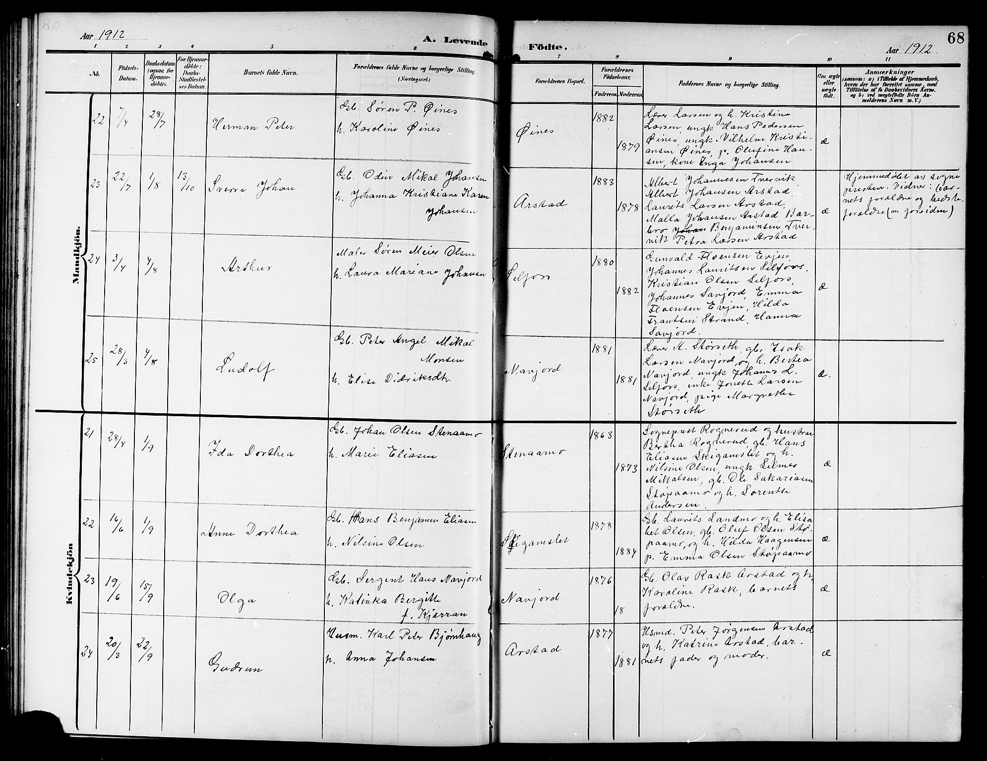 Ministerialprotokoller, klokkerbøker og fødselsregistre - Nordland, AV/SAT-A-1459/846/L0655: Klokkerbok nr. 846C05, 1902-1916, s. 68