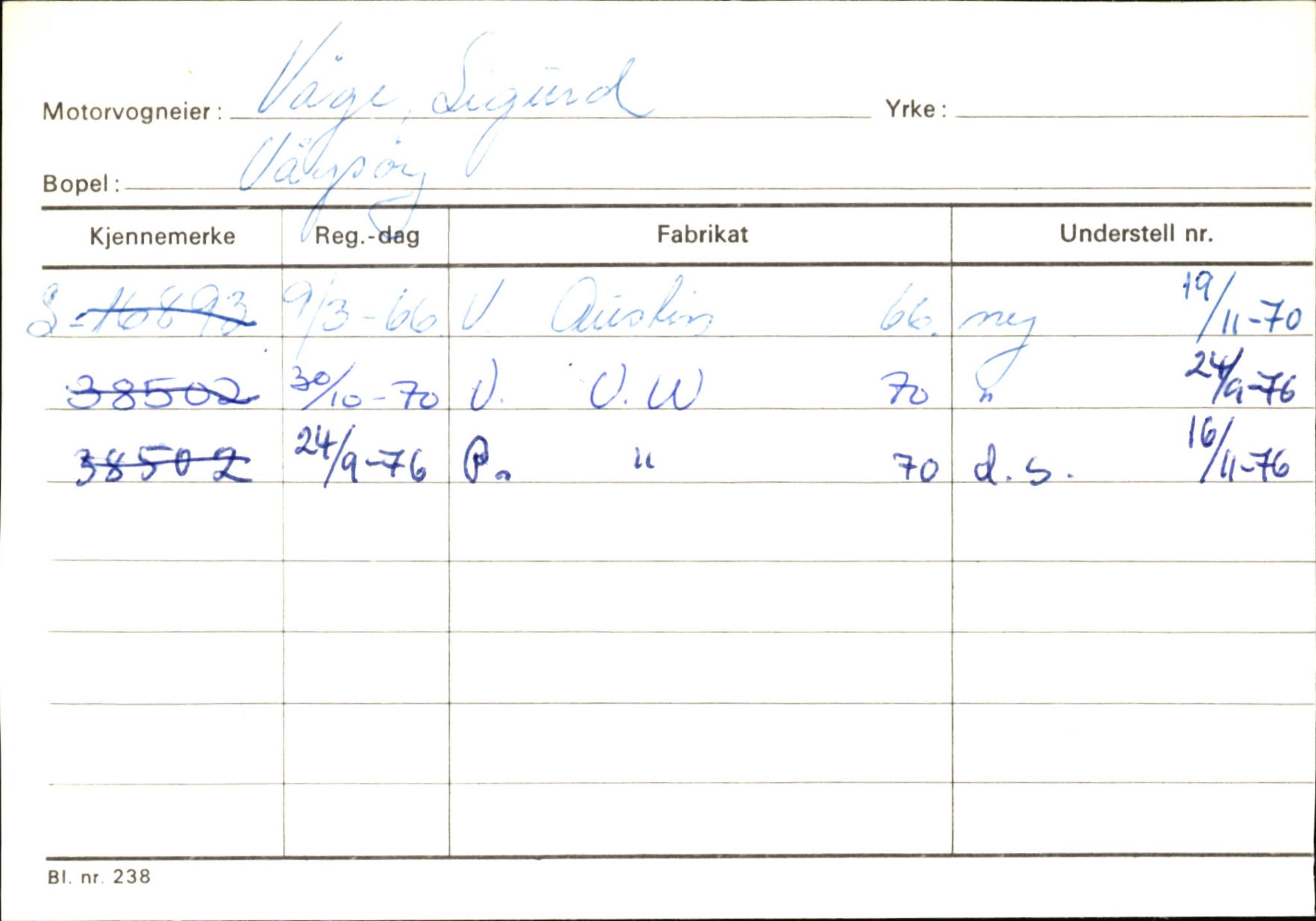 Statens vegvesen, Sogn og Fjordane vegkontor, SAB/A-5301/4/F/L0145: Registerkort Vågsøy S-Å. Årdal I-P, 1945-1975, s. 730