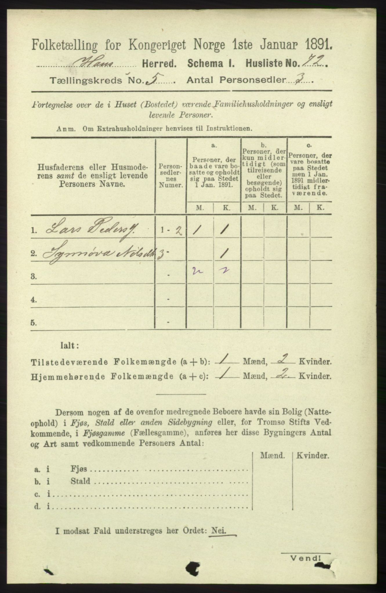 RA, Folketelling 1891 for 1250 Haus herred, 1891, s. 1819