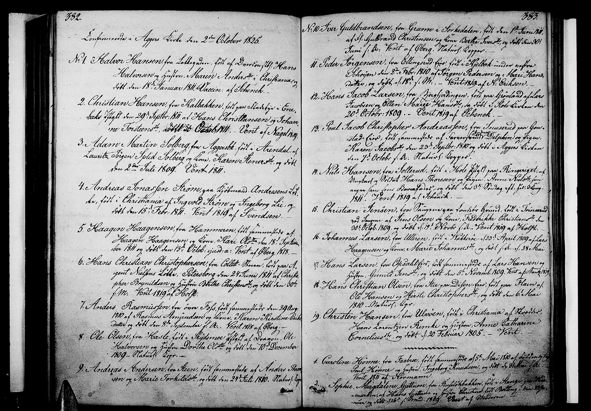Aker prestekontor kirkebøker, AV/SAO-A-10861/F/L0012: Ministerialbok nr. 12, 1819-1828, s. 382-383
