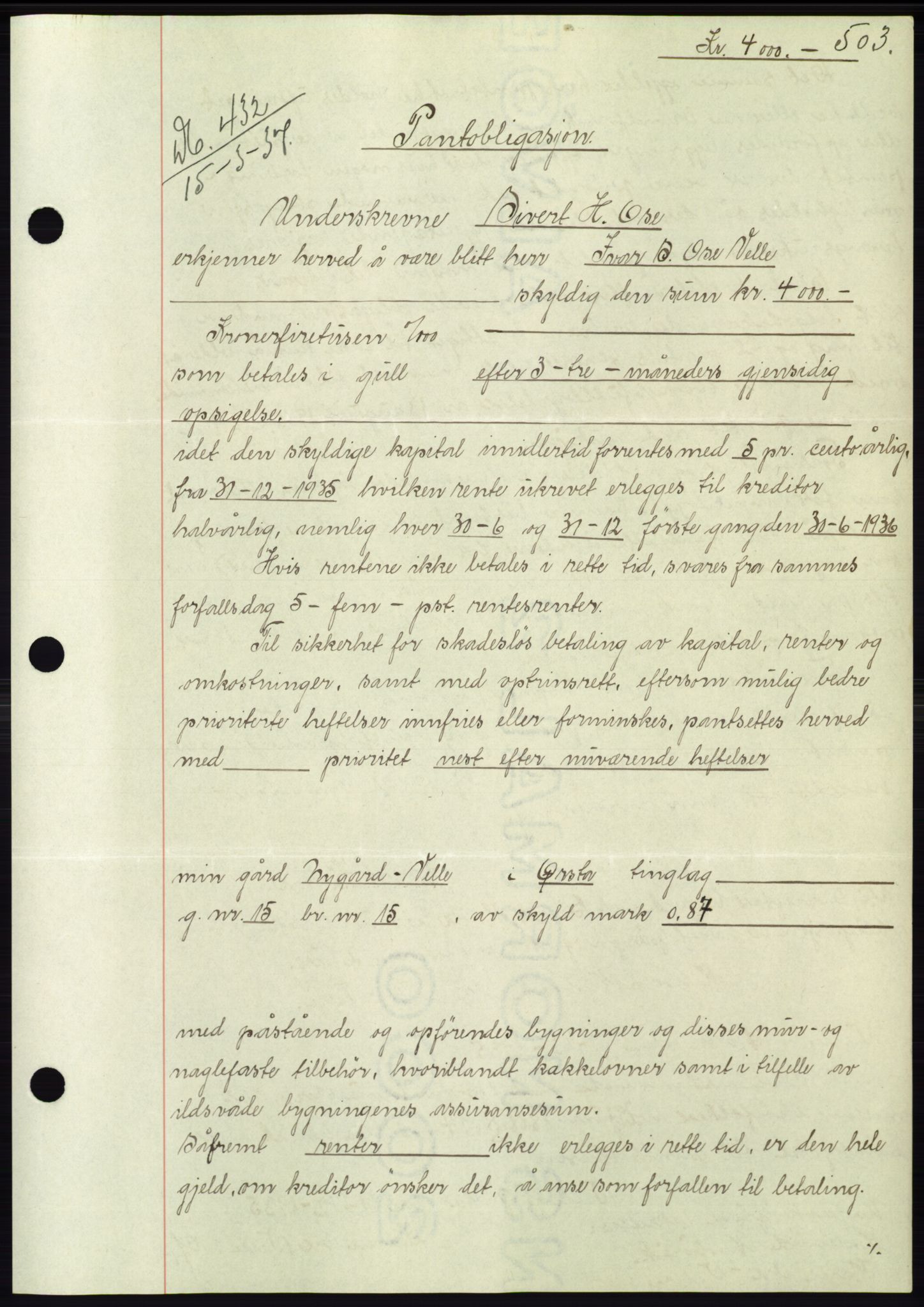 Søre Sunnmøre sorenskriveri, SAT/A-4122/1/2/2C/L0062: Pantebok nr. 56, 1936-1937, Dagboknr: 432/1937