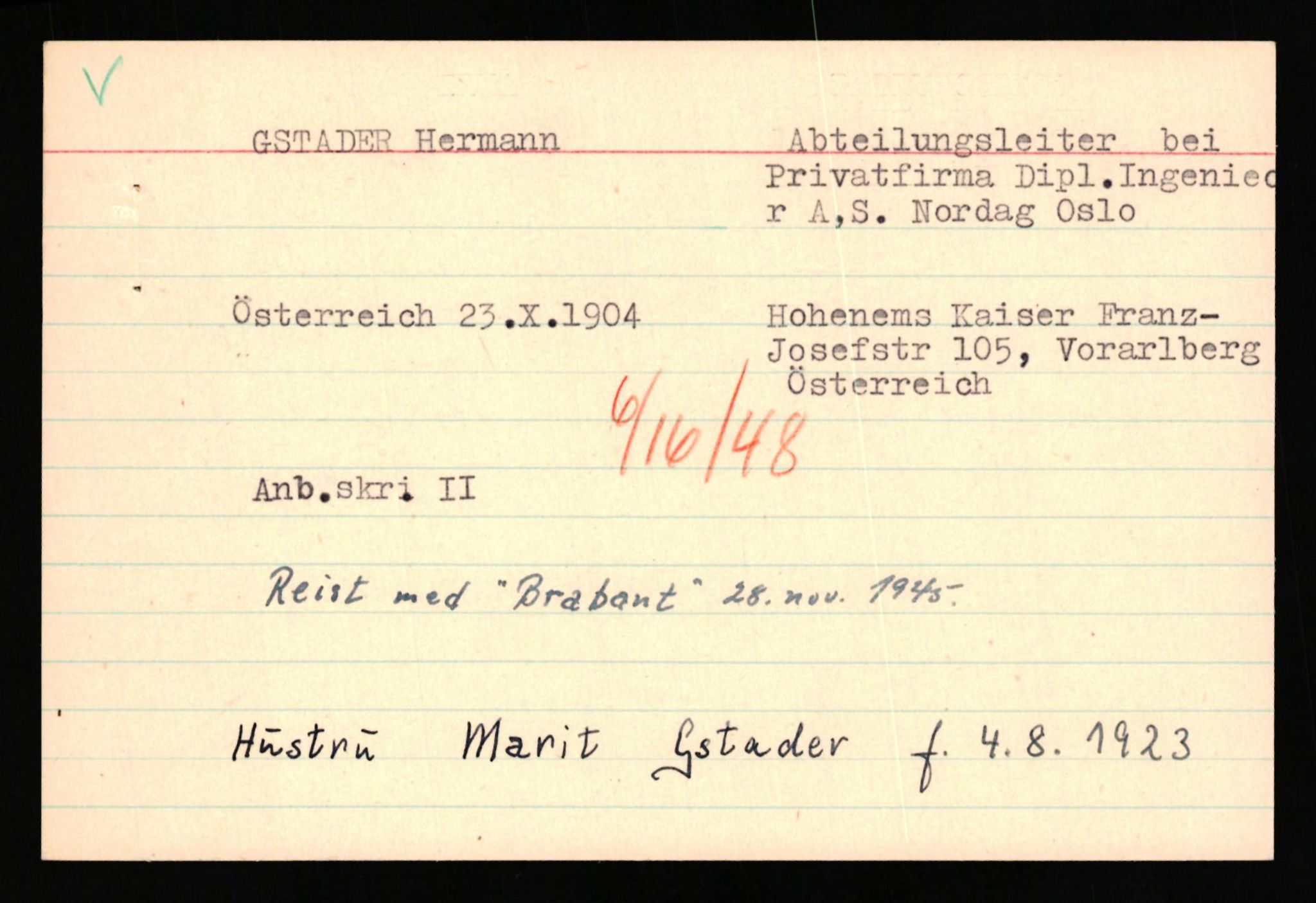 Forsvaret, Forsvarets overkommando II, AV/RA-RAFA-3915/D/Db/L0038: CI Questionaires. Tyske okkupasjonsstyrker i Norge. Østerrikere., 1945-1946, s. 376