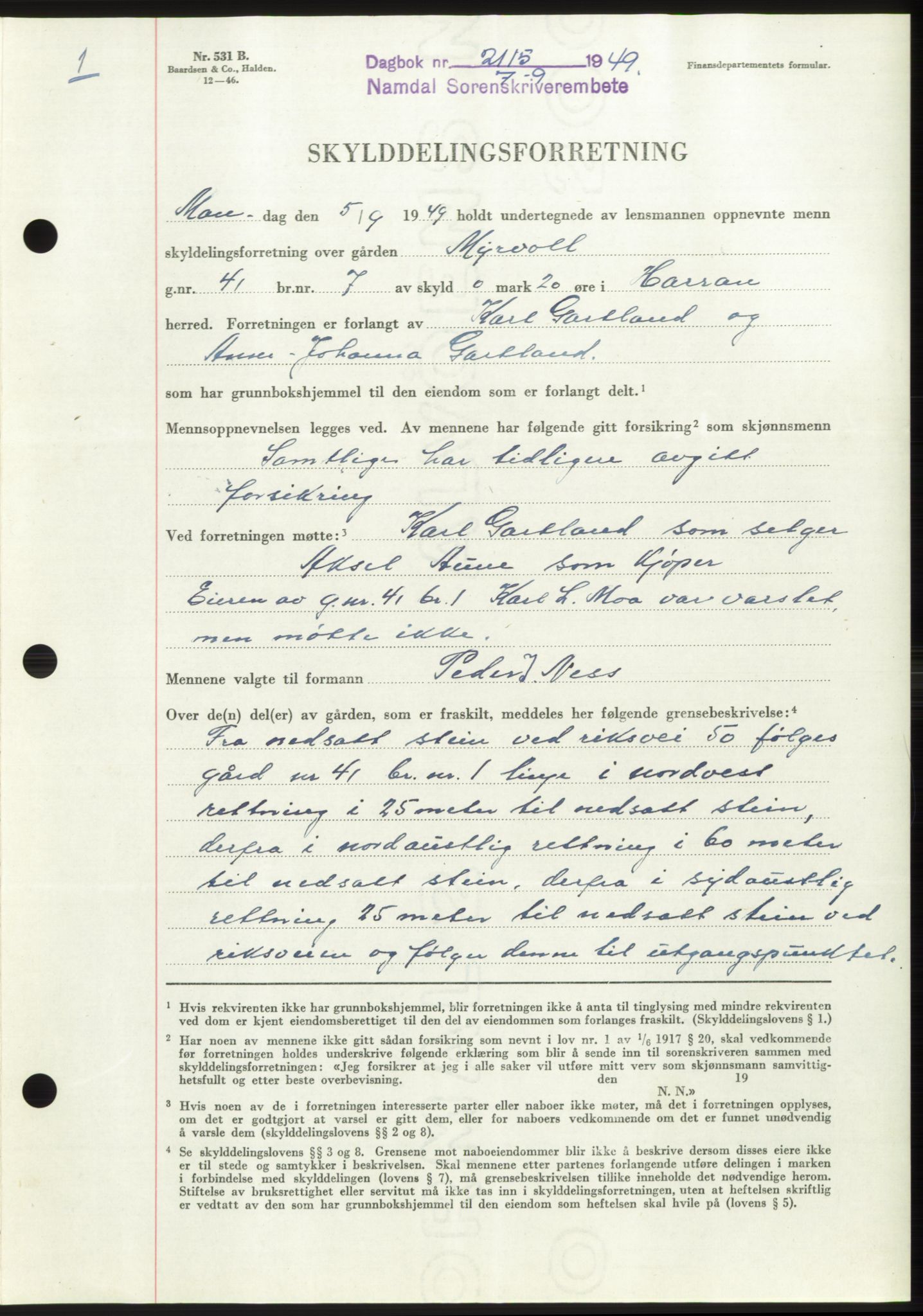 Namdal sorenskriveri, SAT/A-4133/1/2/2C: Pantebok nr. -, 1949-1949, Dagboknr: 2115/1949