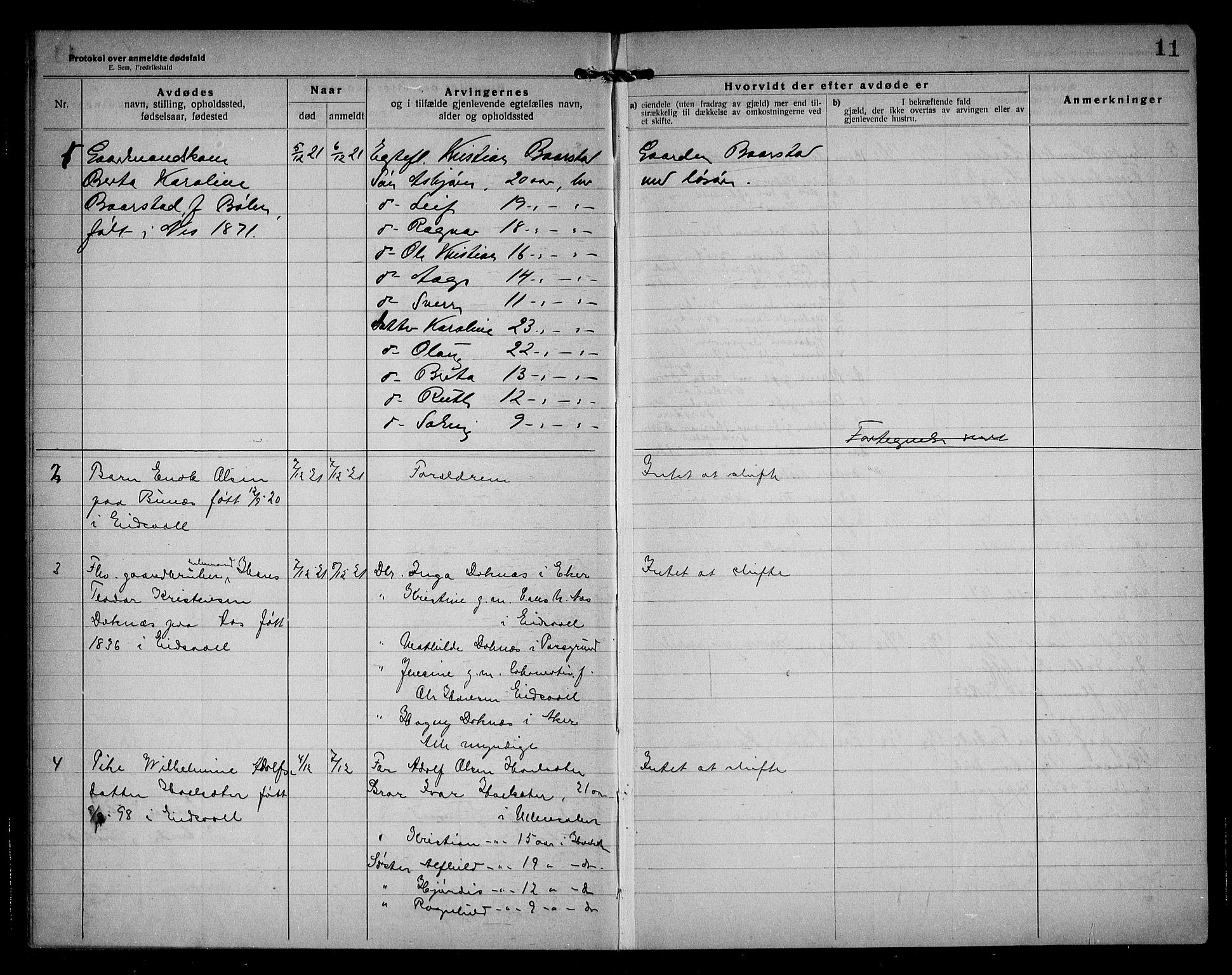Eidsvoll lensmannskontor, SAO/A-10266a/H/Ha/Haa/L0005: Dødsfallprotokoll, 1921-1930, s. 11