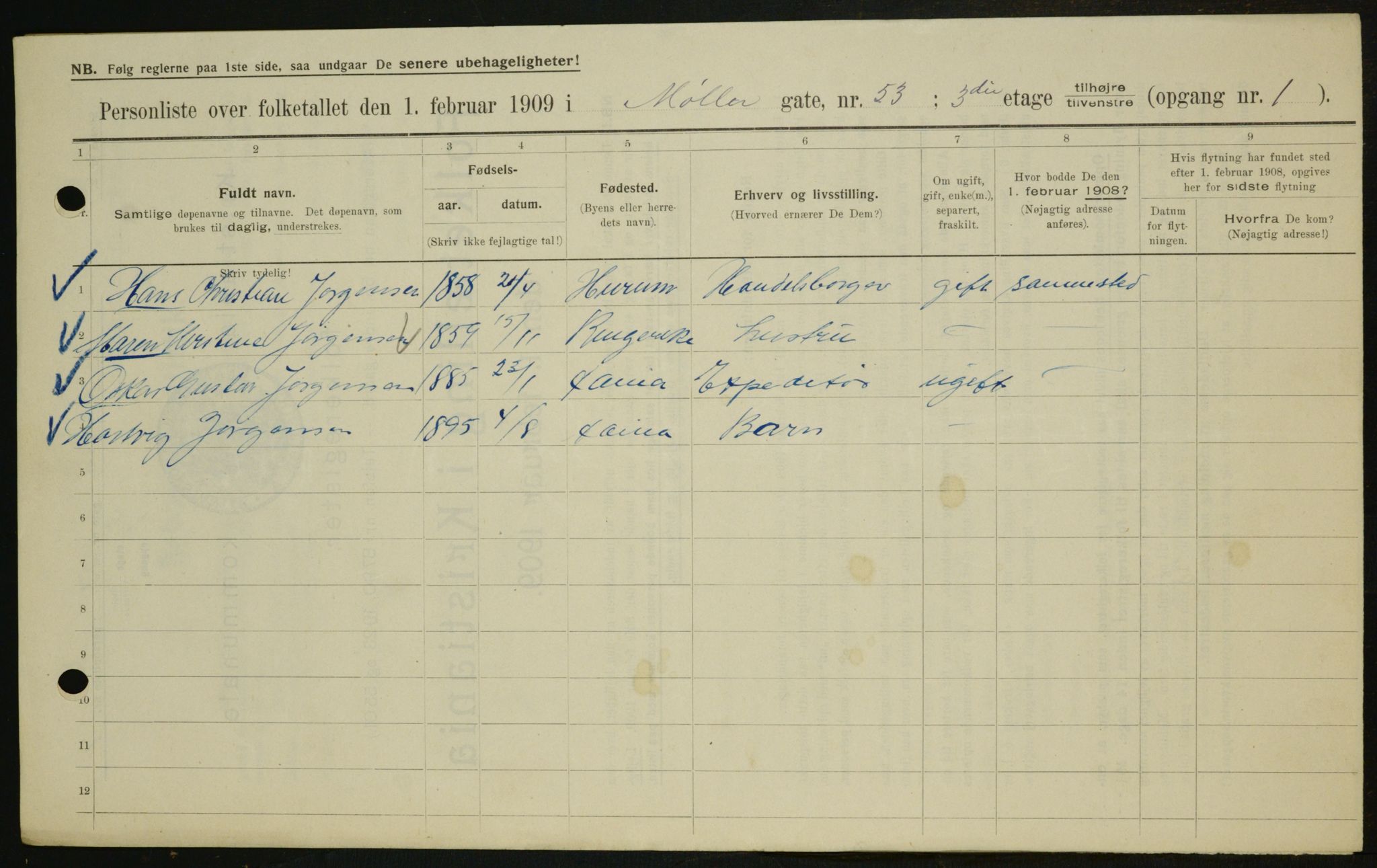 OBA, Kommunal folketelling 1.2.1909 for Kristiania kjøpstad, 1909, s. 62556