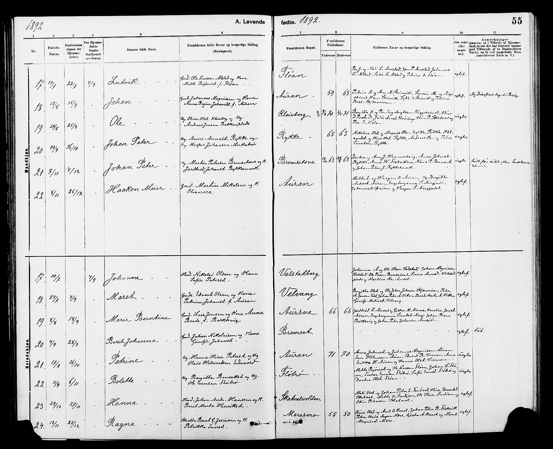 Ministerialprotokoller, klokkerbøker og fødselsregistre - Nord-Trøndelag, SAT/A-1458/712/L0103: Klokkerbok nr. 712C01, 1878-1917, s. 55