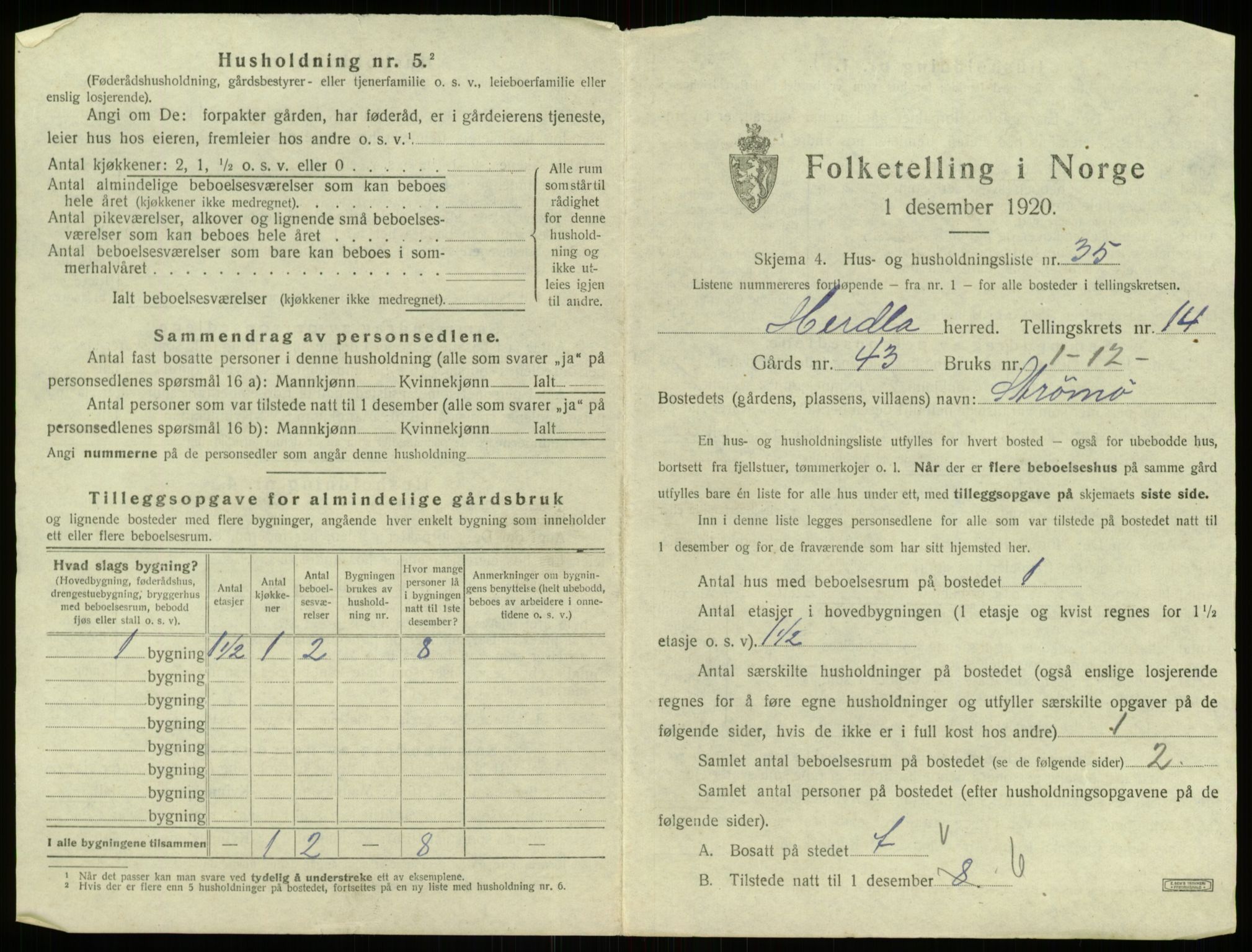 SAB, Folketelling 1920 for 1258 Herdla herred, 1920, s. 1351