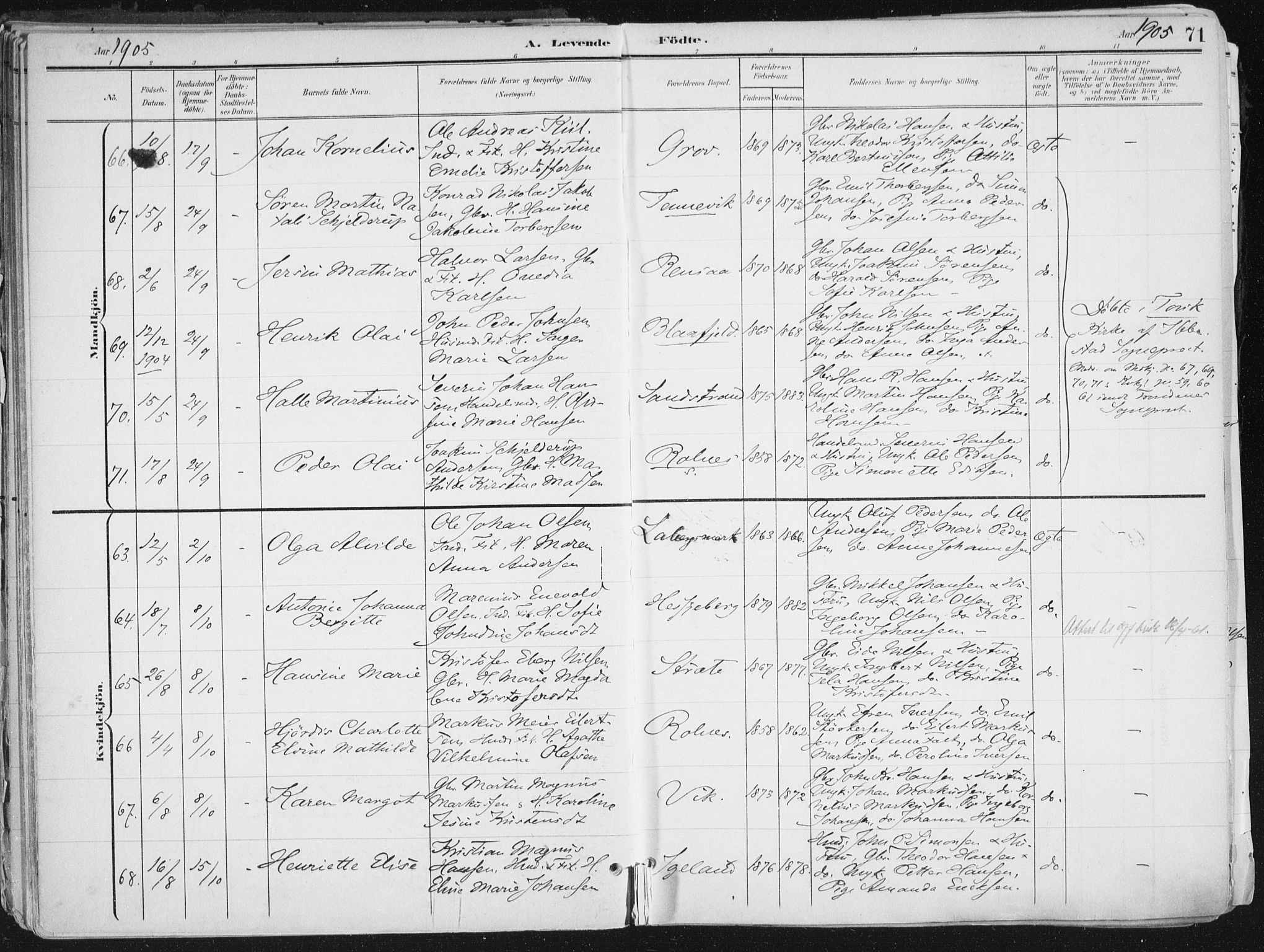 Ibestad sokneprestembete, AV/SATØ-S-0077/H/Ha/Haa/L0017kirke: Ministerialbok nr. 17, 1901-1914, s. 71