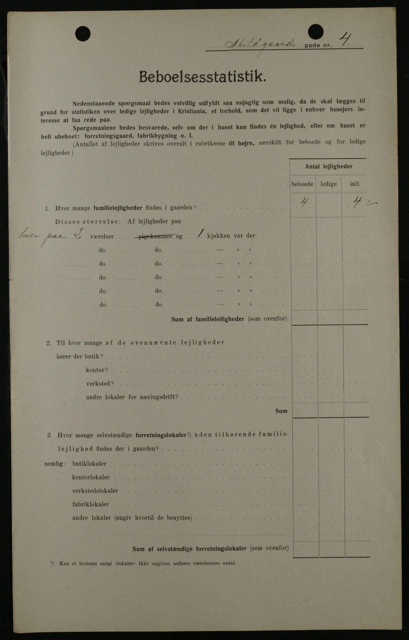 OBA, Kommunal folketelling 1.2.1908 for Kristiania kjøpstad, 1908, s. 22
