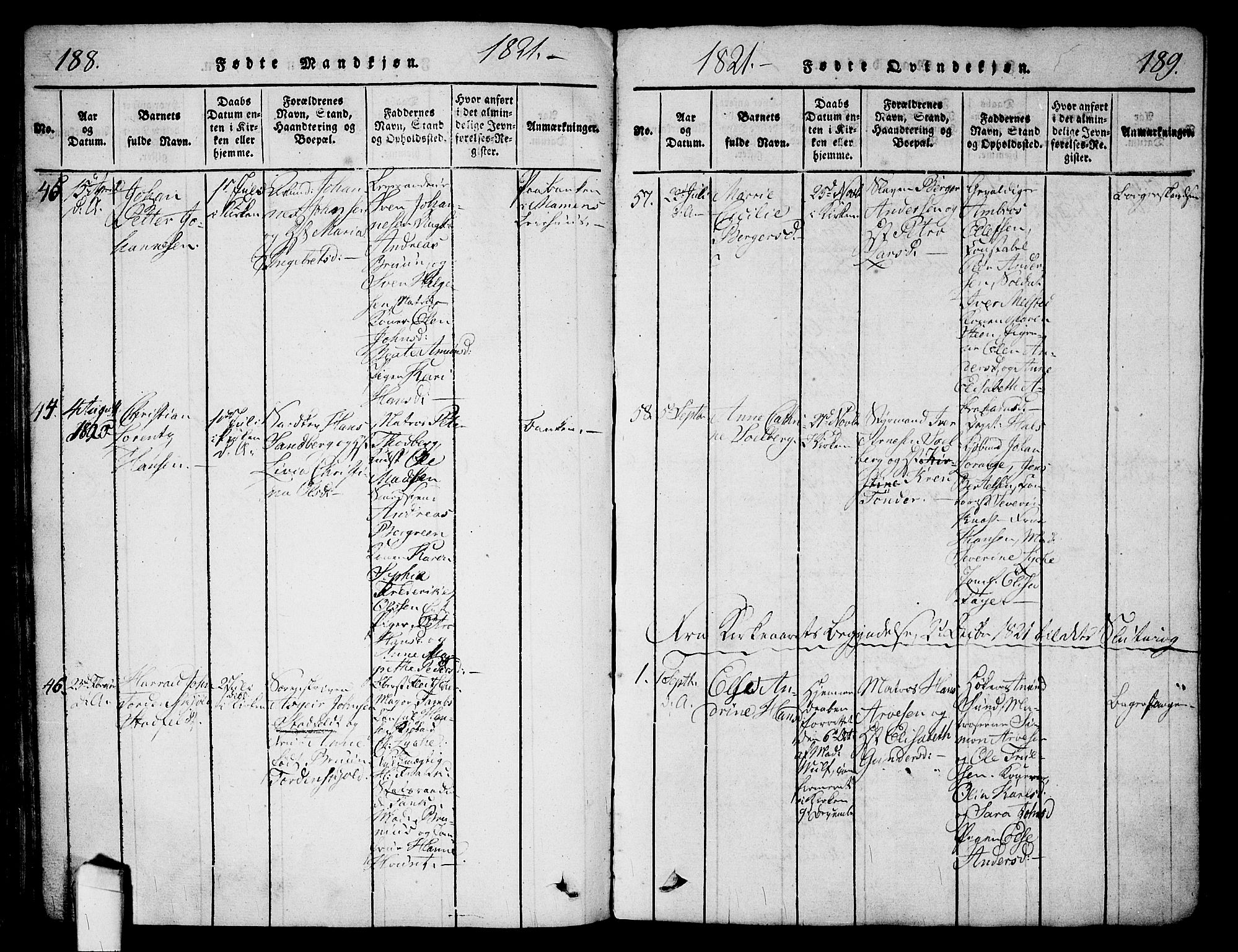 Halden prestekontor Kirkebøker, AV/SAO-A-10909/G/Ga/L0001: Klokkerbok nr. 1, 1815-1833, s. 188-189