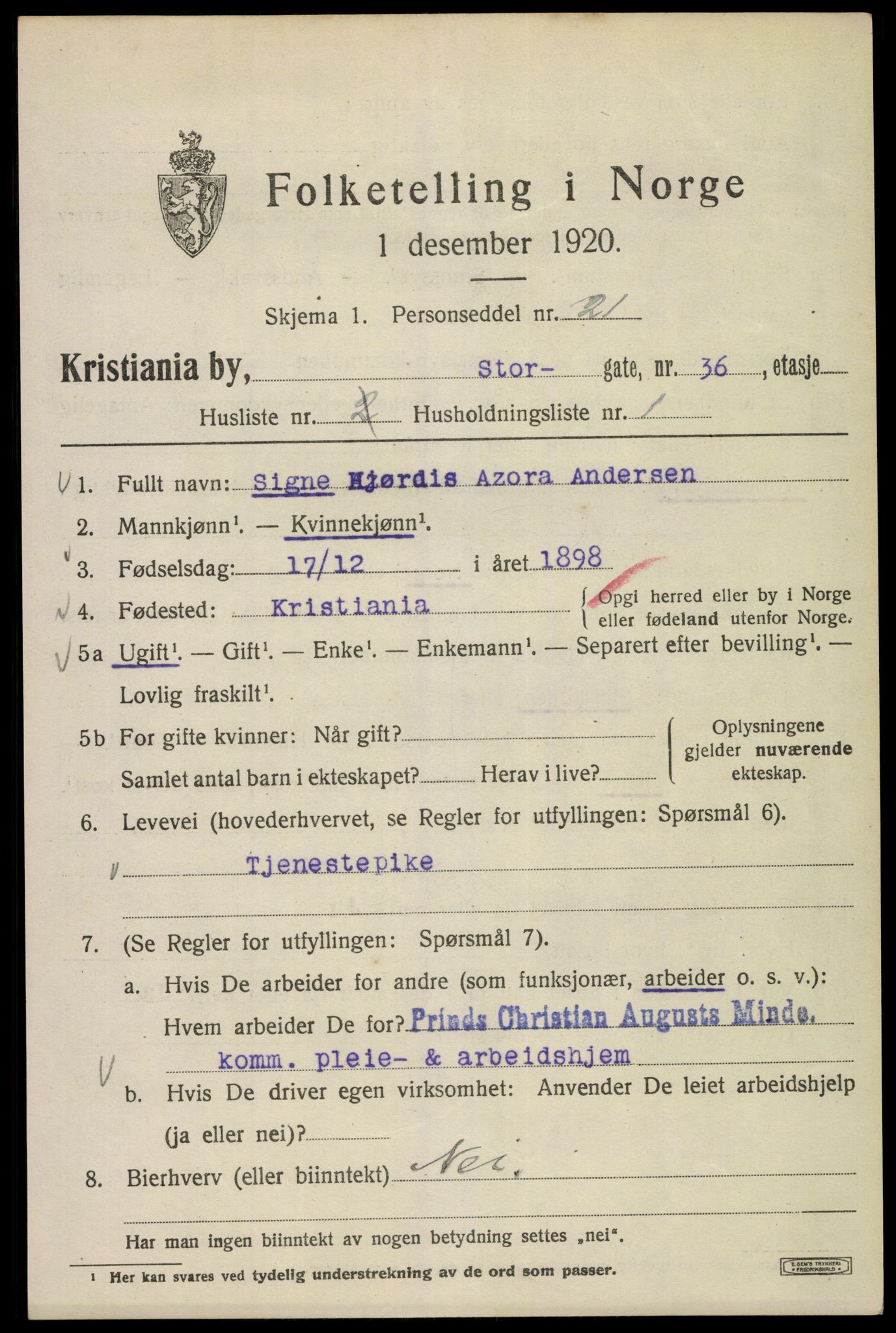 SAO, Folketelling 1920 for 0301 Kristiania kjøpstad, 1920, s. 548915