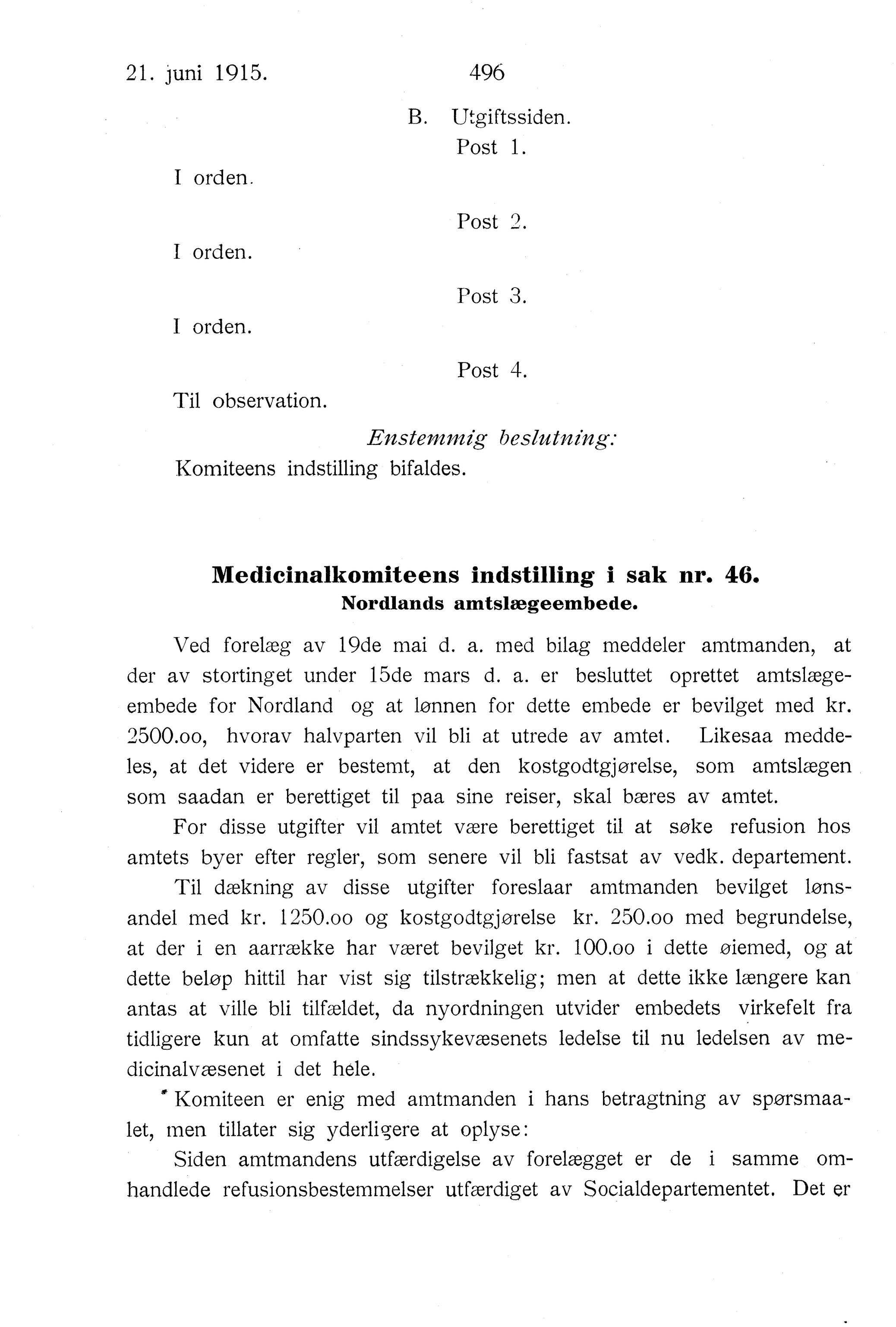 Nordland Fylkeskommune. Fylkestinget, AIN/NFK-17/176/A/Ac/L0038: Fylkestingsforhandlinger 1915, 1915