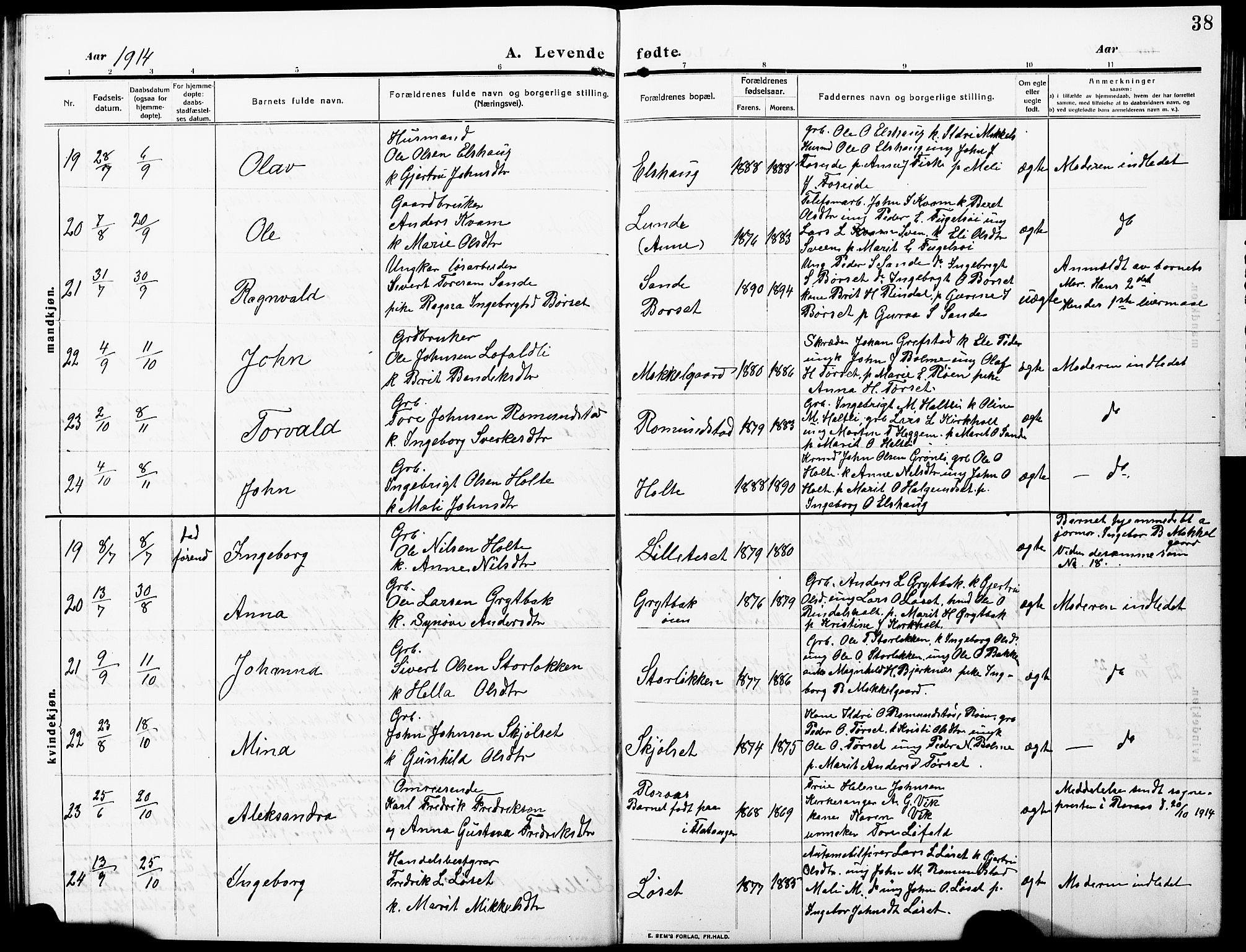 Ministerialprotokoller, klokkerbøker og fødselsregistre - Møre og Romsdal, AV/SAT-A-1454/598/L1079: Klokkerbok nr. 598C04, 1909-1927, s. 38