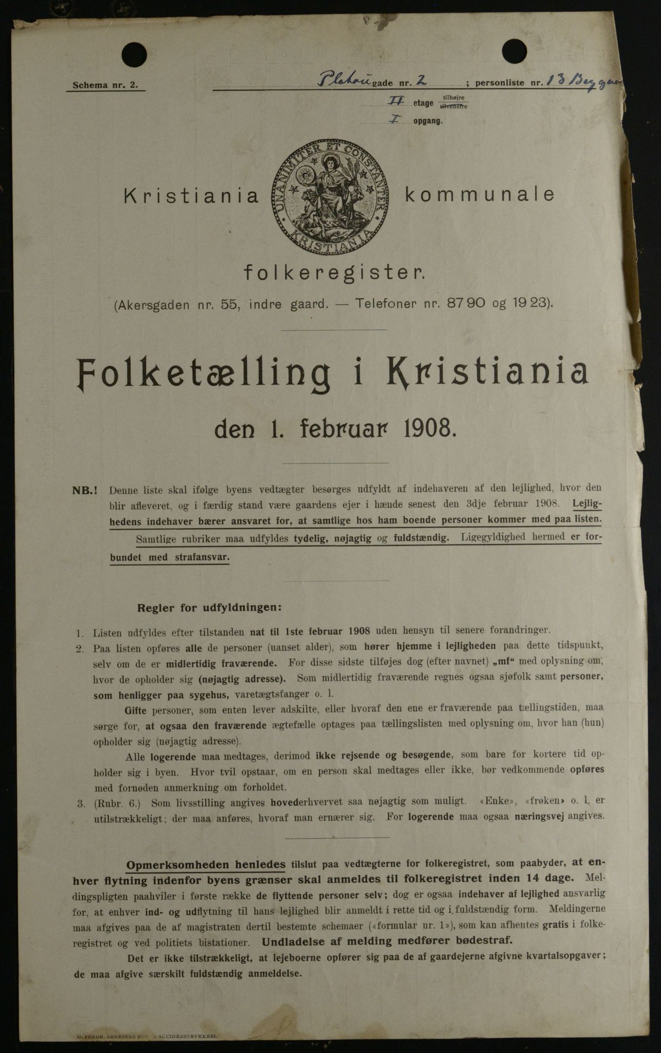 OBA, Kommunal folketelling 1.2.1908 for Kristiania kjøpstad, 1908, s. 71985