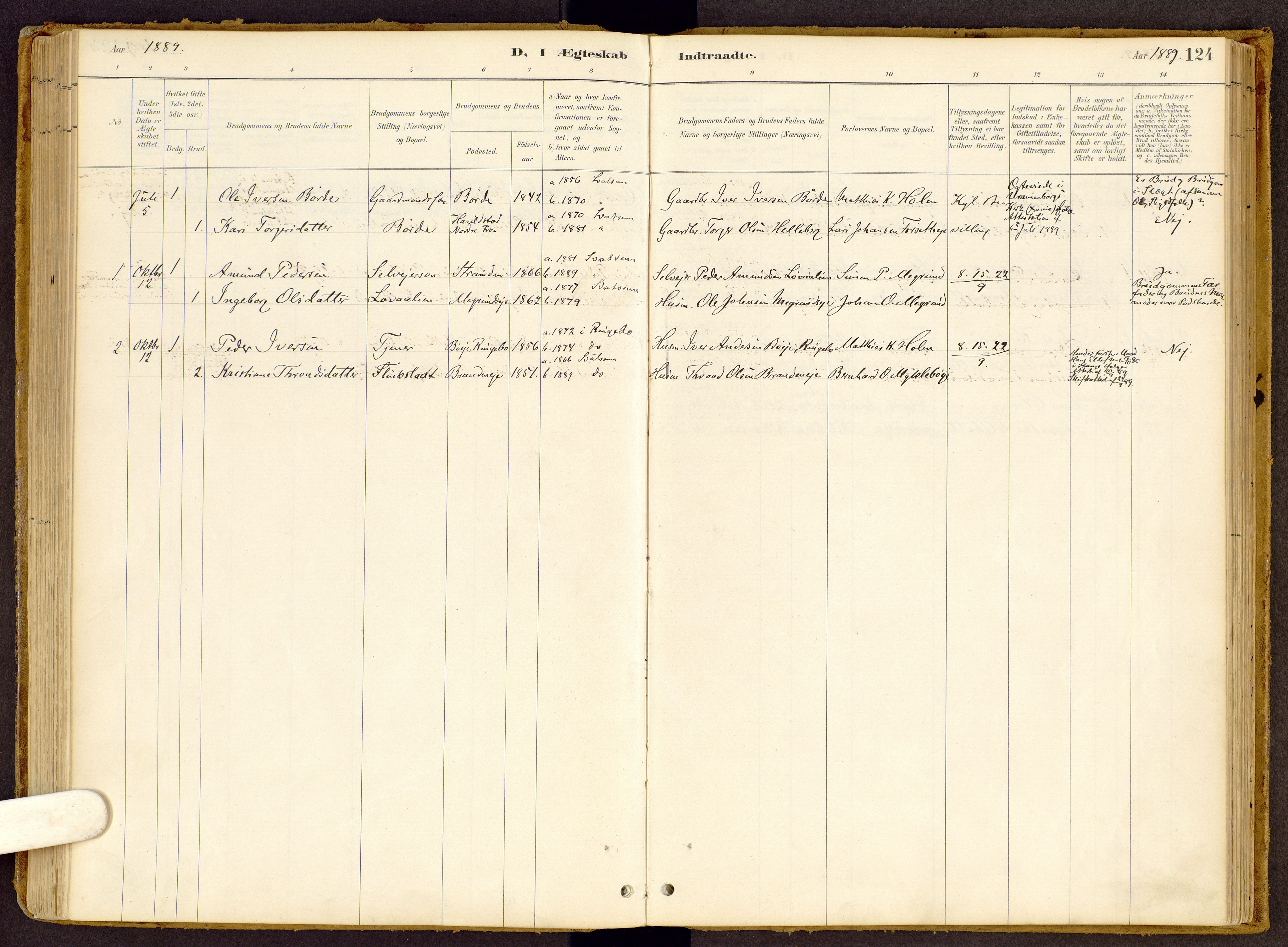 Vestre Gausdal prestekontor, SAH/PREST-094/H/Ha/Haa/L0002: Ministerialbok nr. 2, 1887-1918, s. 124