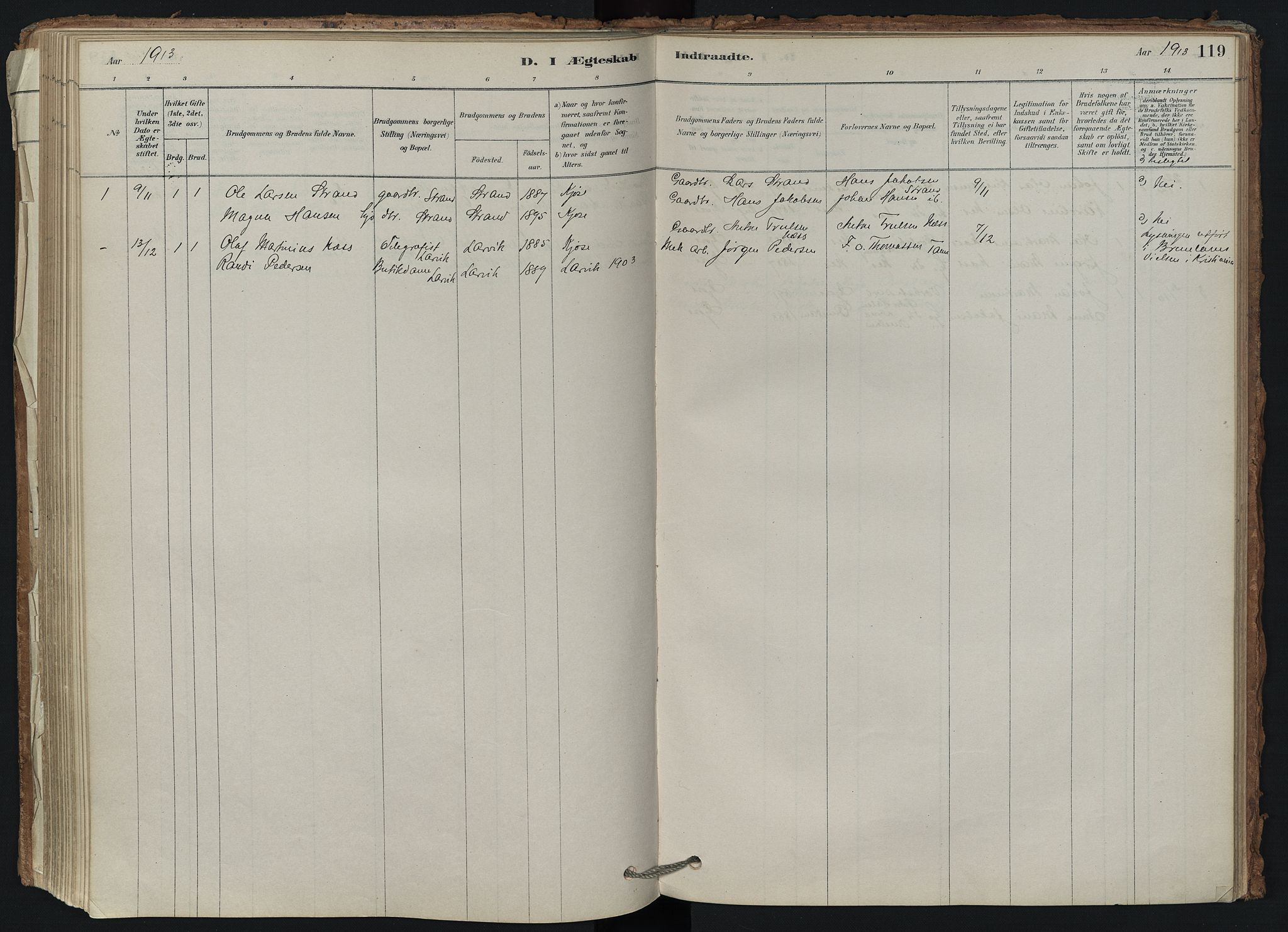 Brunlanes kirkebøker, SAKO/A-342/F/Fd/L0001: Ministerialbok nr. IV 1, 1878-1917, s. 119