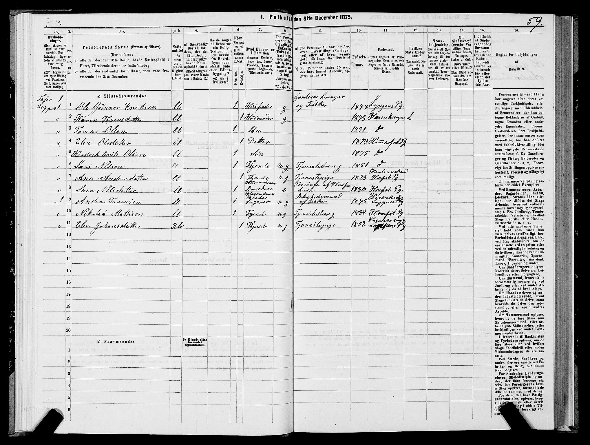 SATØ, Folketelling 1875 for 2016L Hammerfest prestegjeld, Hammerfest landsokn og Kvalsund sokn, 1875, s. 1059