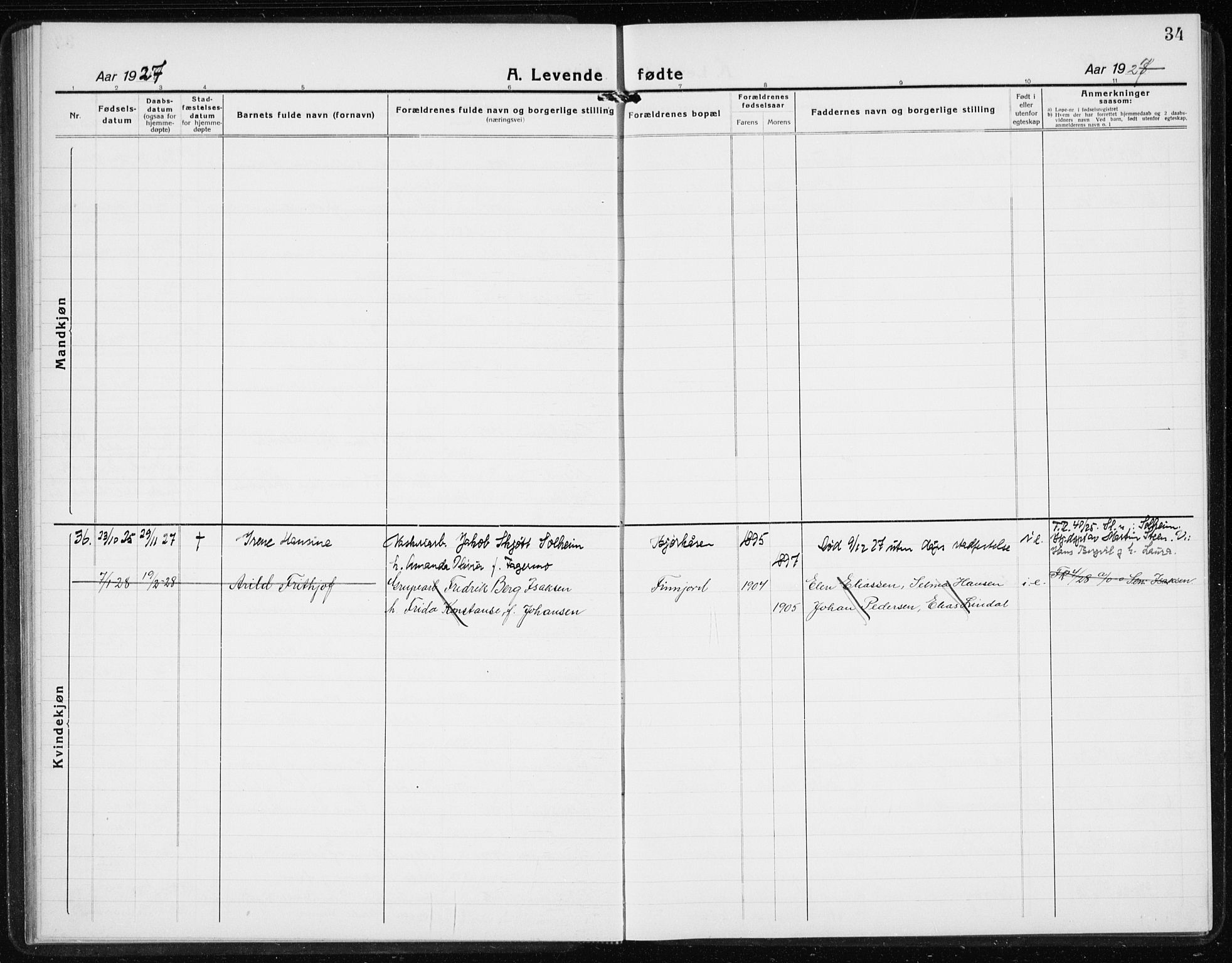 Ministerialprotokoller, klokkerbøker og fødselsregistre - Nordland, AV/SAT-A-1459/869/L0975: Klokkerbok nr. 869C01, 1923-1939, s. 34