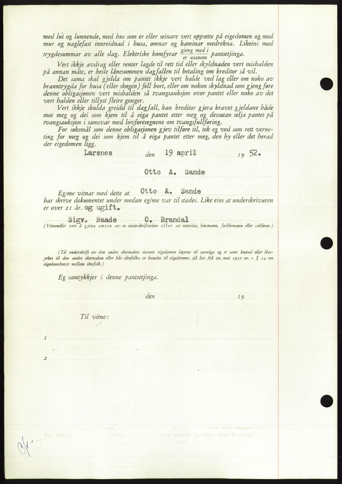 Søre Sunnmøre sorenskriveri, AV/SAT-A-4122/1/2/2C/L0121: Pantebok nr. 9B, 1951-1952, Dagboknr: 717/1952