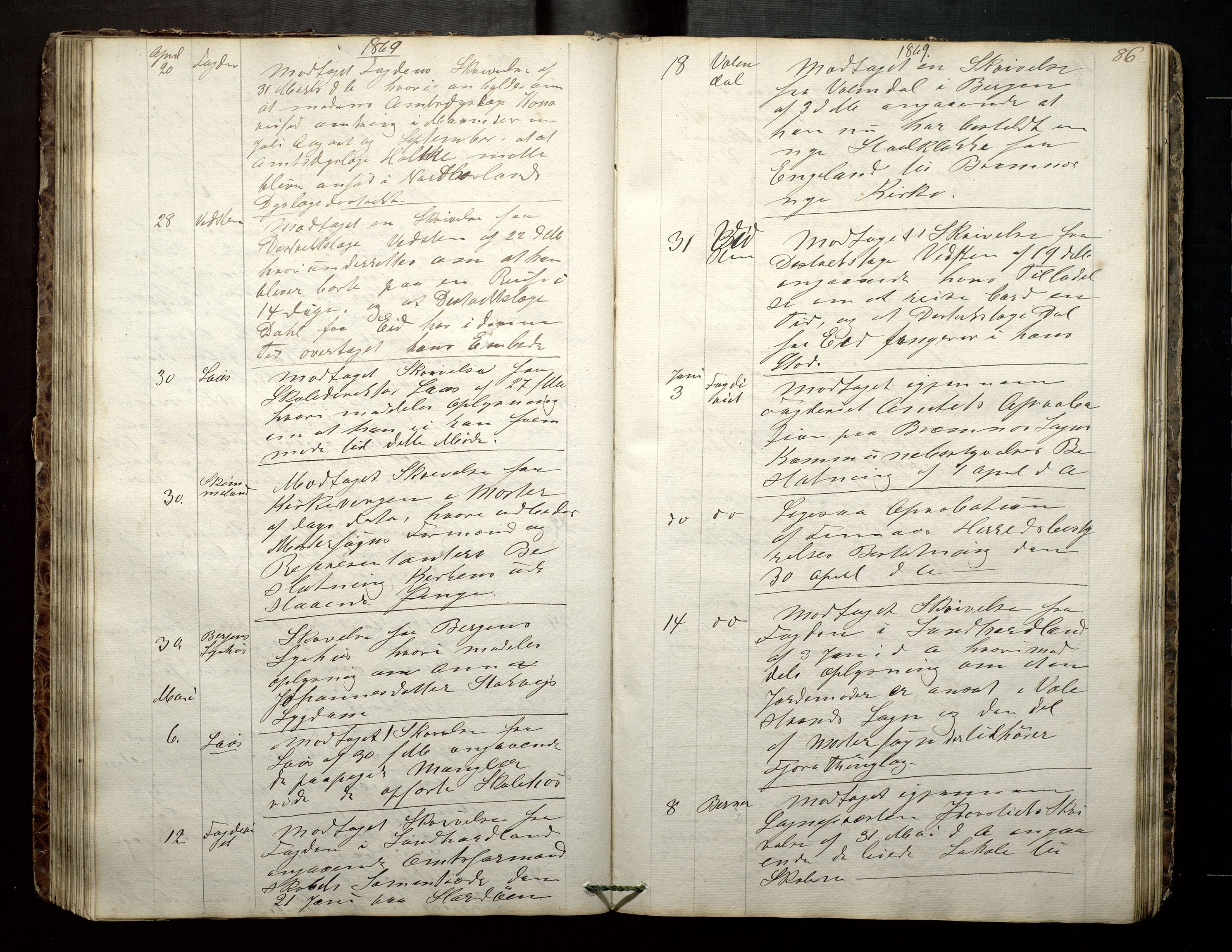 Finnaas kommune. Formannskapet, IKAH/1218a-021/C/Ca/L0001: Postjournal for formannskapet, 1838-1892, s. 87