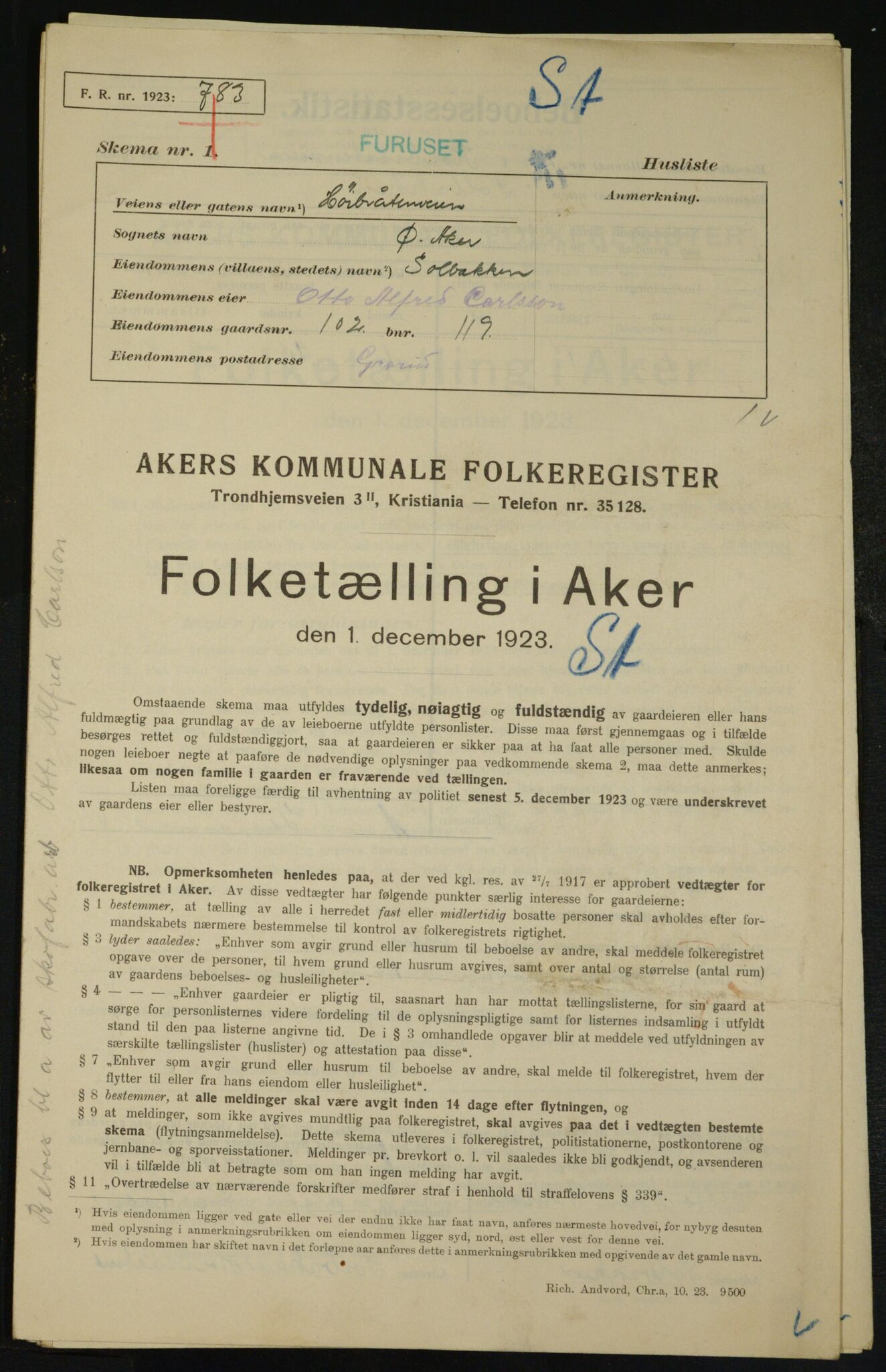 , Kommunal folketelling 1.12.1923 for Aker, 1923, s. 27762