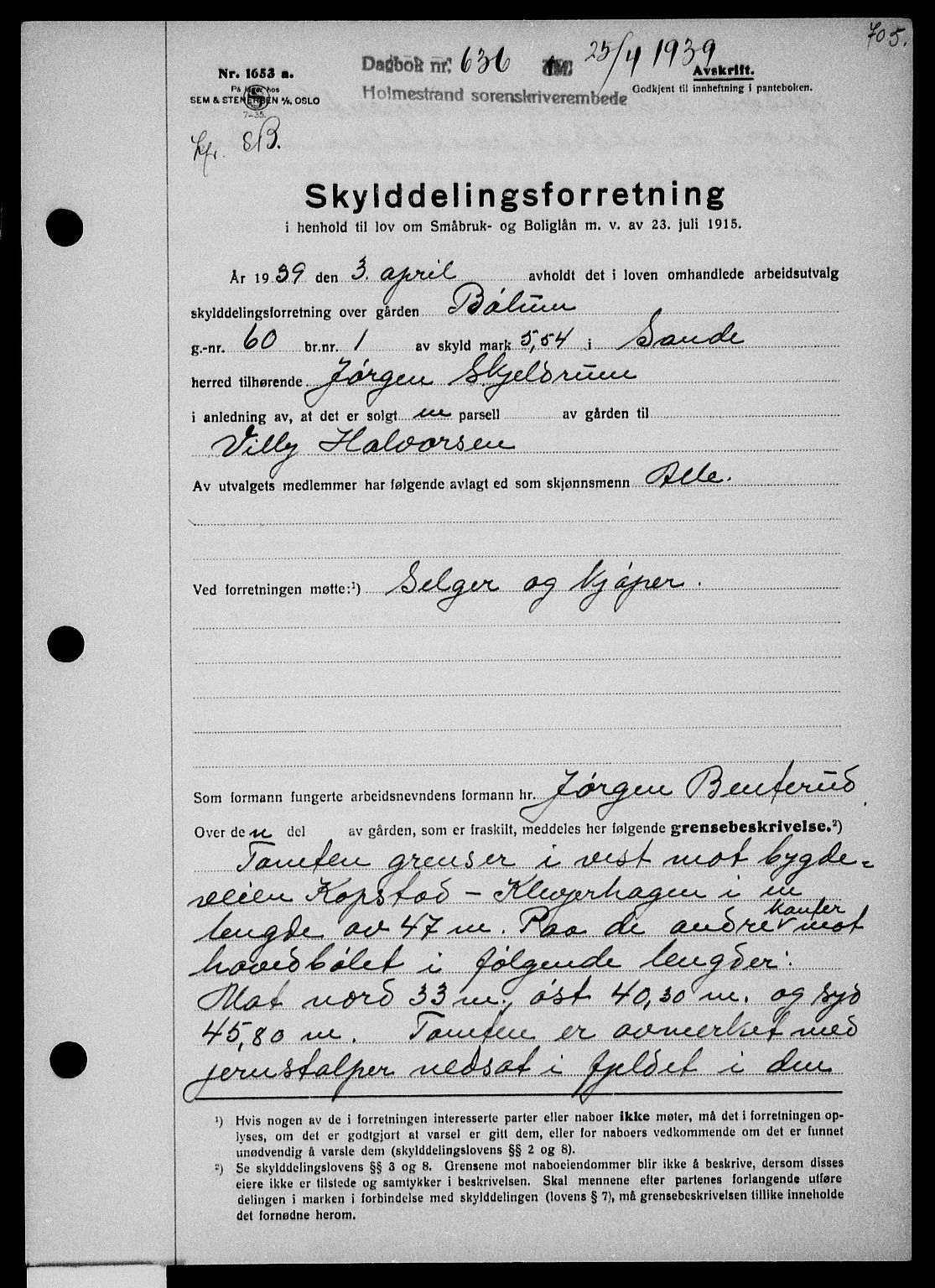Holmestrand sorenskriveri, SAKO/A-67/G/Ga/Gaa/L0050: Pantebok nr. A-50, 1938-1939, Dagboknr: 636/1939