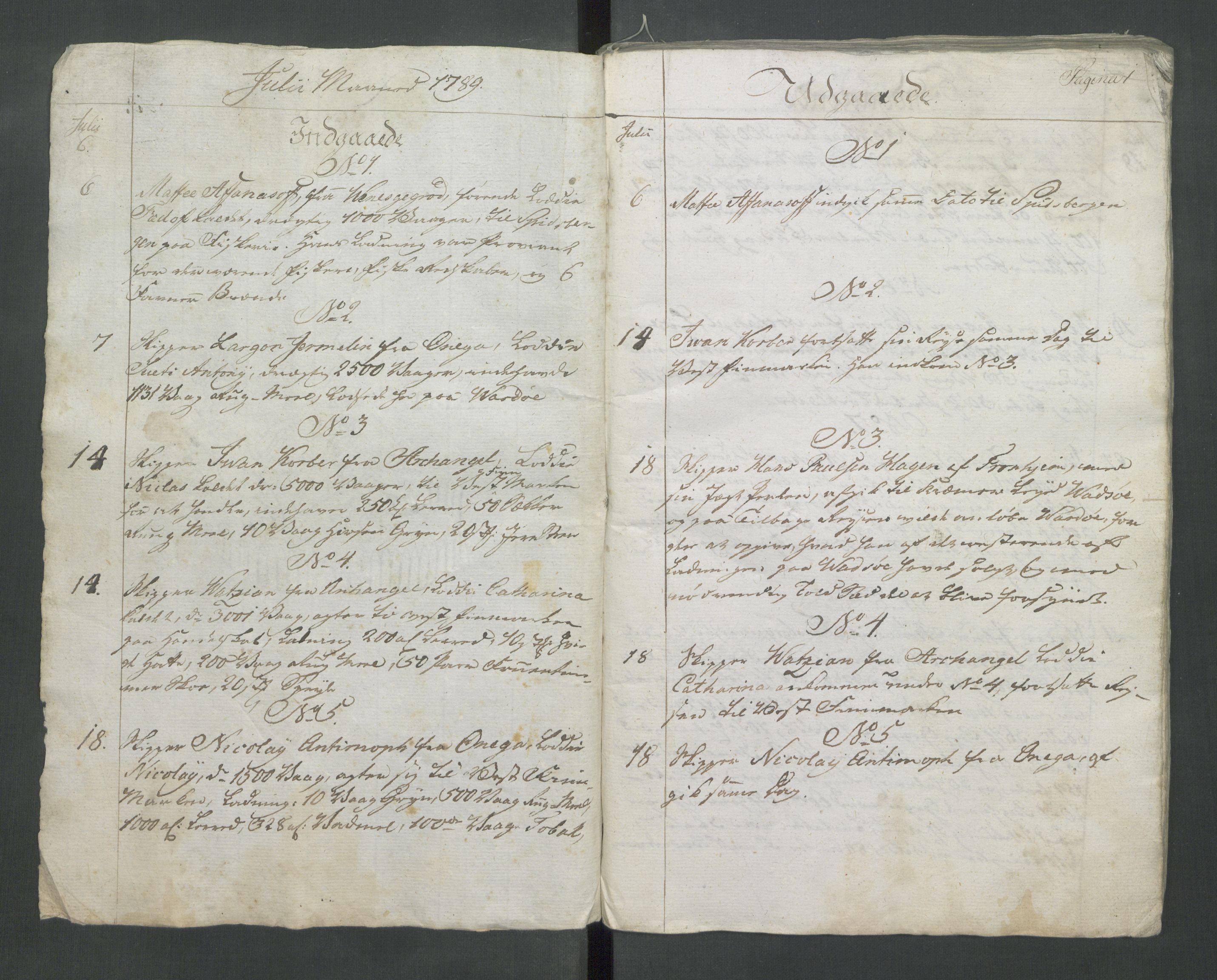 Generaltollkammeret, tollregnskaper, AV/RA-EA-5490/R37/L0001/0001: Tollregnskaper Vardø / Tollbok, 1789-1794, s. 1a