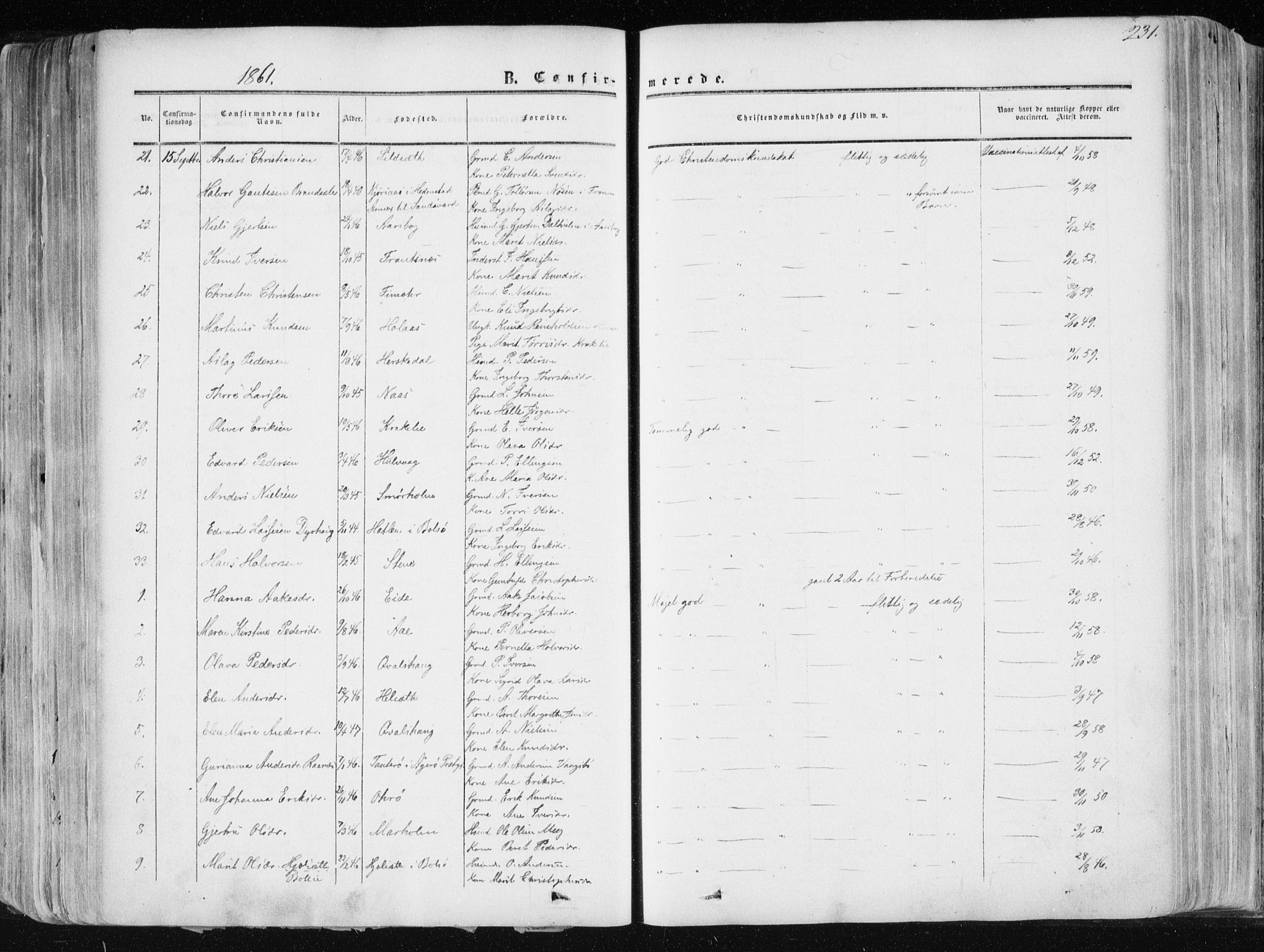 Ministerialprotokoller, klokkerbøker og fødselsregistre - Møre og Romsdal, AV/SAT-A-1454/568/L0804: Ministerialbok nr. 568A11, 1854-1868, s. 231