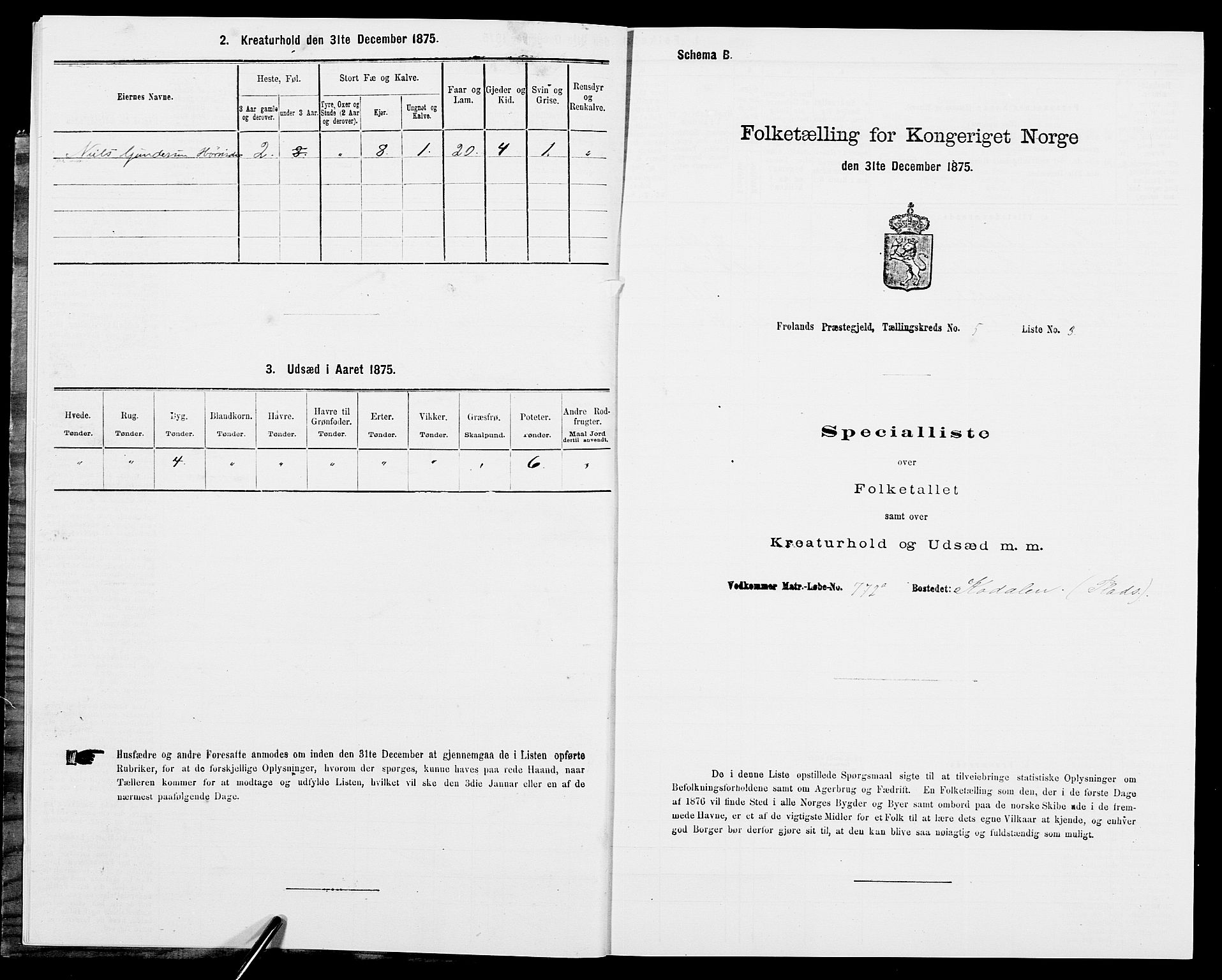 SAK, Folketelling 1875 for 0919P Froland prestegjeld, 1875, s. 507