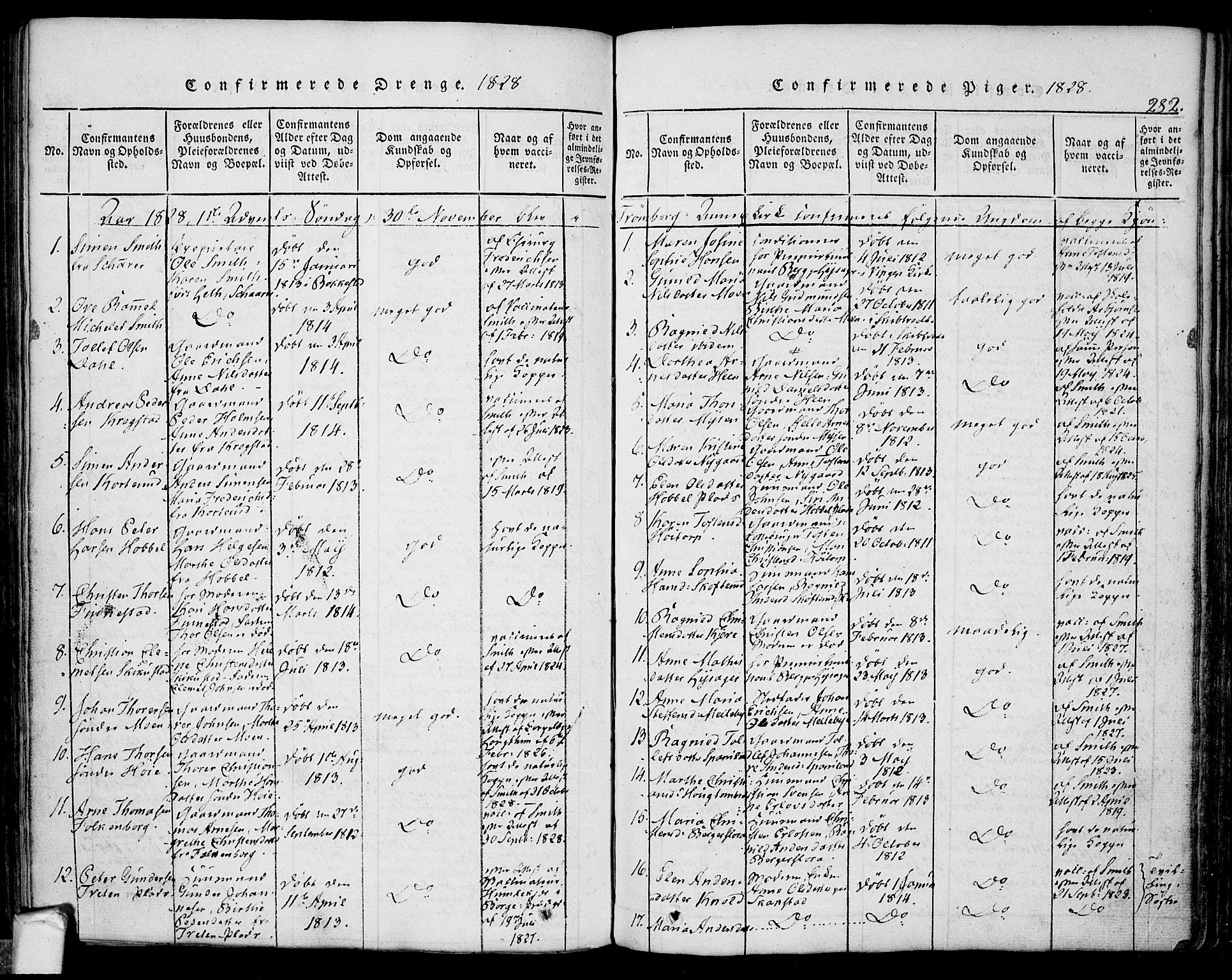 Eidsberg prestekontor Kirkebøker, SAO/A-10905/F/Fa/L0007: Ministerialbok nr. I 7, 1814-1832, s. 282