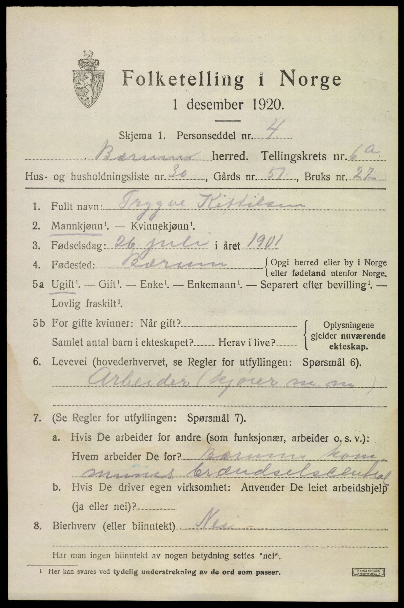 SAO, Folketelling 1920 for 0219 Bærum herred, 1920, s. 12912