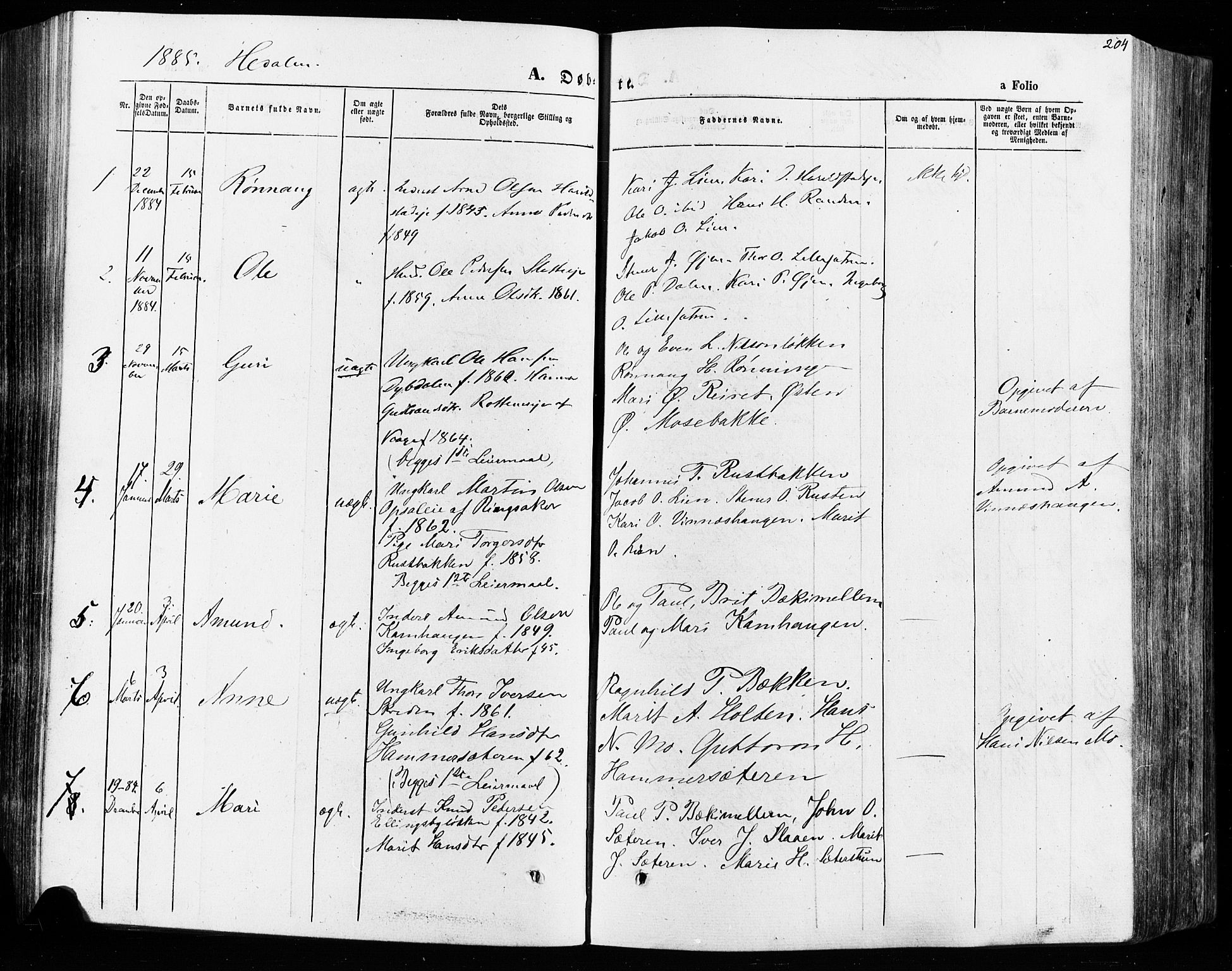 Vågå prestekontor, AV/SAH-PREST-076/H/Ha/Haa/L0007: Ministerialbok nr. 7 /2, 1873-1886, s. 204