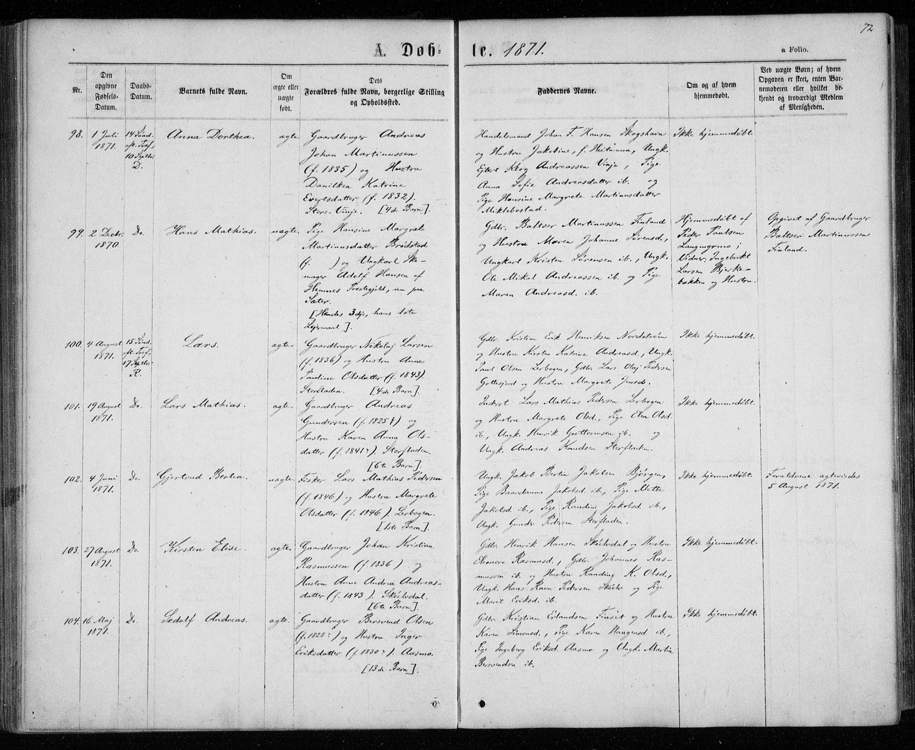 Tranøy sokneprestkontor, AV/SATØ-S-1313/I/Ia/Iaa/L0008kirke: Ministerialbok nr. 8, 1867-1877, s. 72
