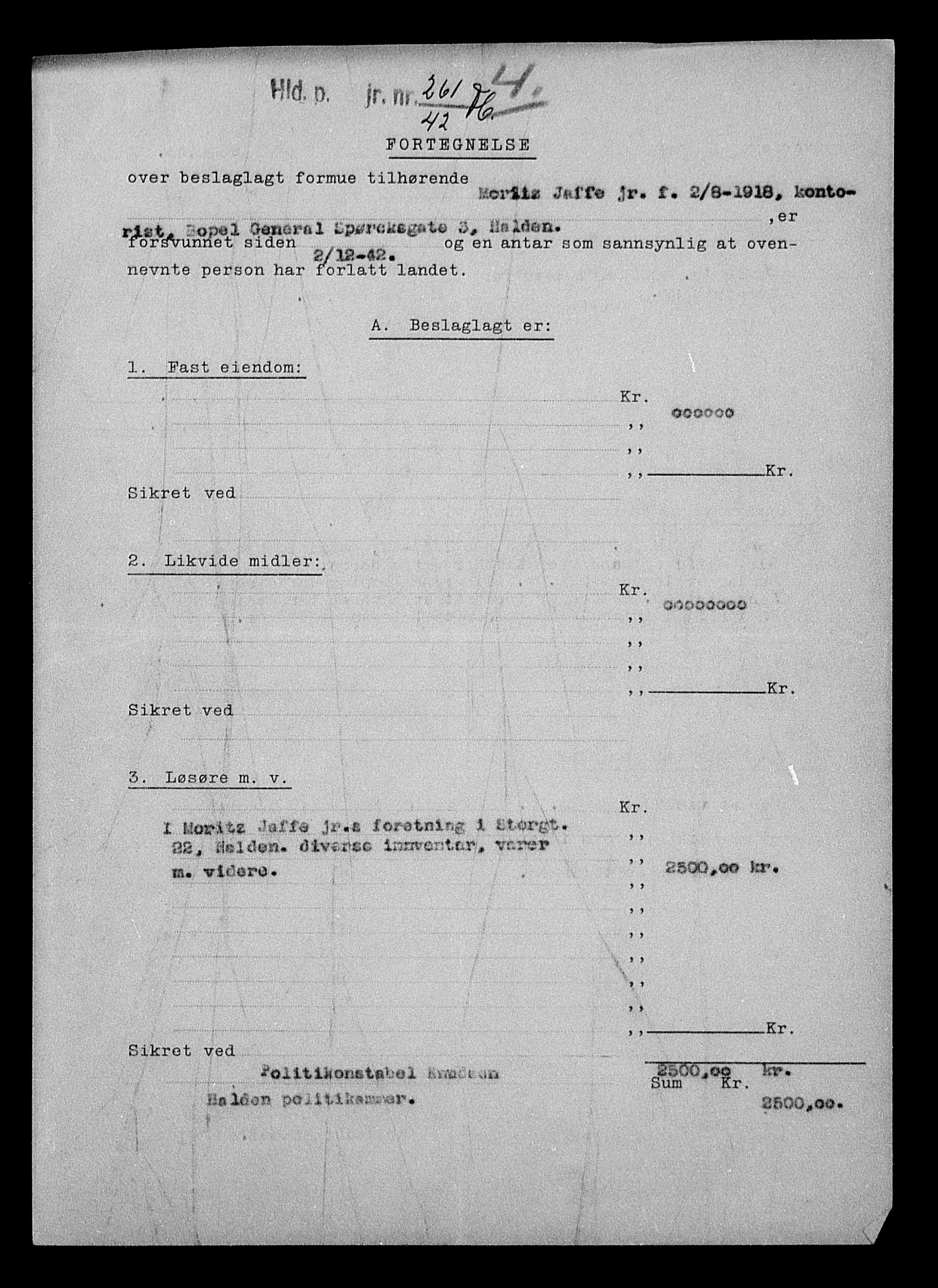 Justisdepartementet, Tilbakeføringskontoret for inndratte formuer, AV/RA-S-1564/H/Hc/Hcd/L1000: --, 1945-1947, s. 593