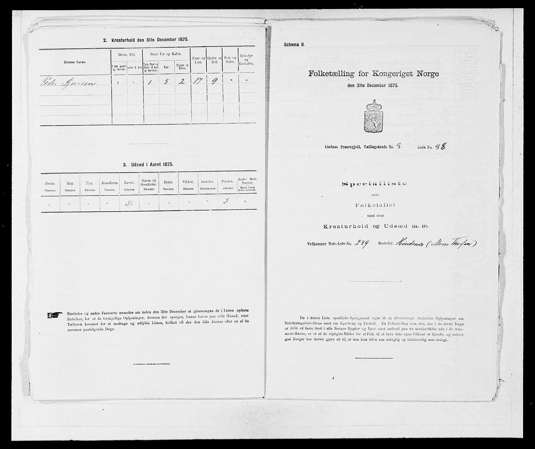 SAB, Folketelling 1875 for 1263P Lindås prestegjeld, 1875, s. 808