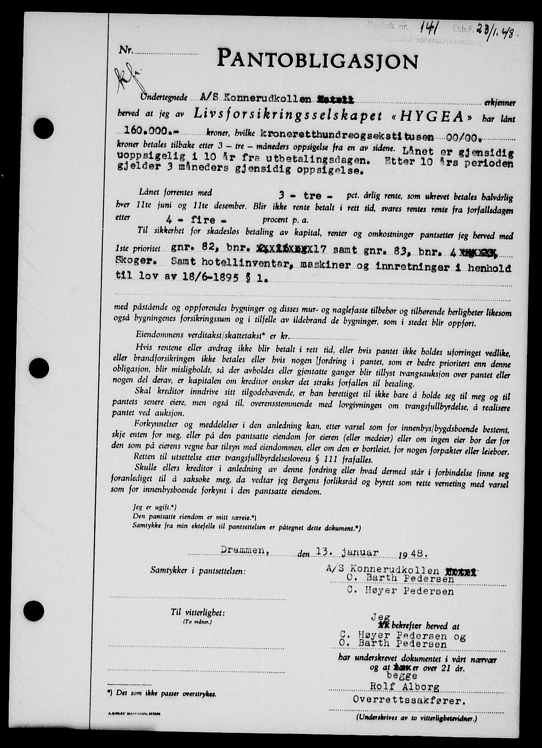 Holmestrand sorenskriveri, SAKO/A-67/G/Ga/Gab/L0058: Pantebok nr. B-58, 1947-1948, Dagboknr: 141/1948